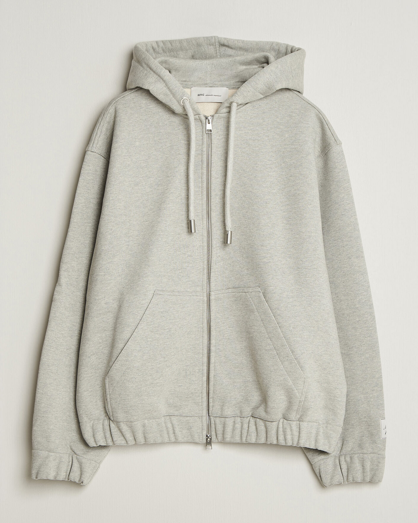 Hombres | Jerséis y prendas de punto | AMI | Heritage Logo Full Zip Hoodie Light Grey Melange