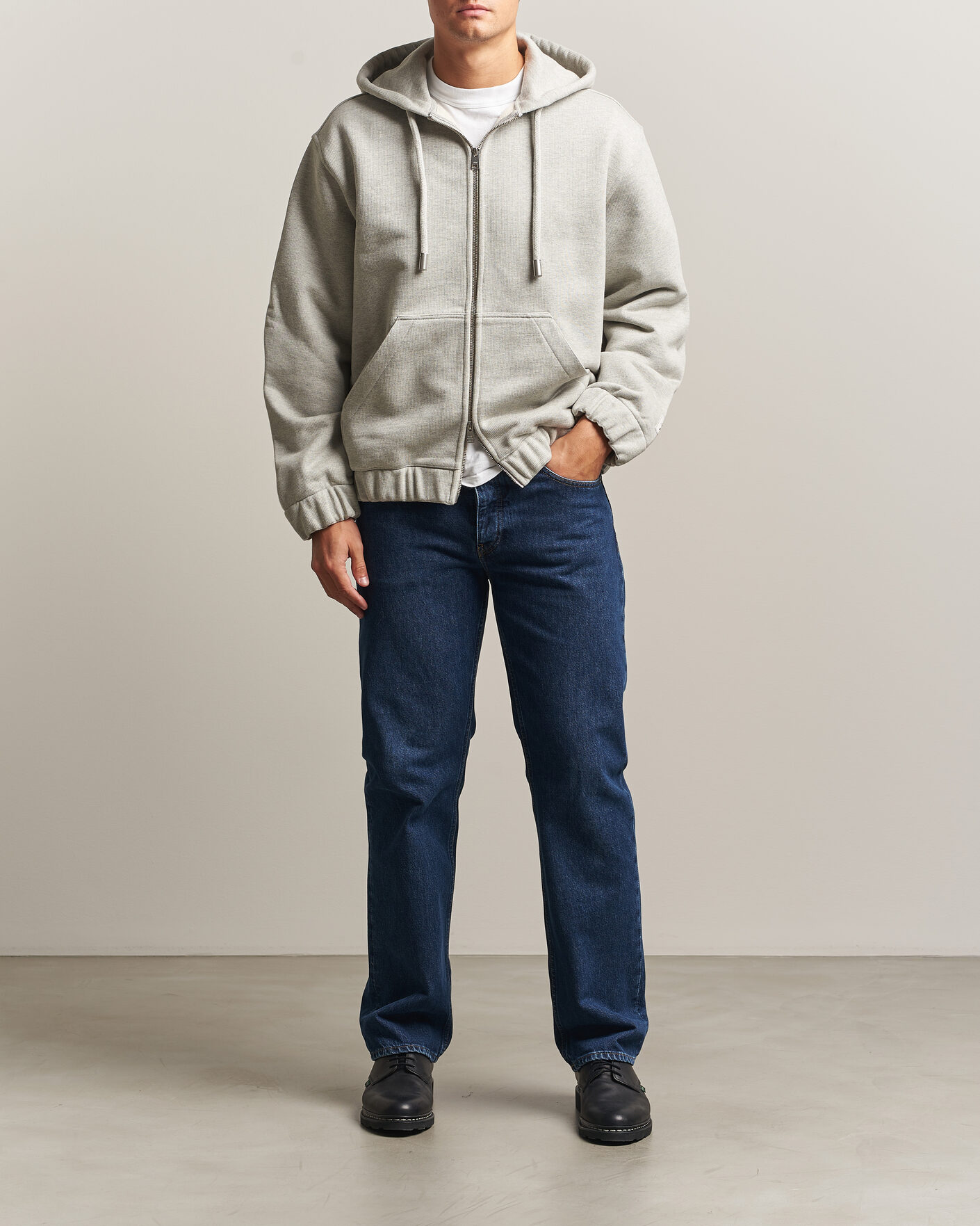Hombres | Jerséis y prendas de punto | AMI | Heritage Logo Full Zip Hoodie Light Grey Melange