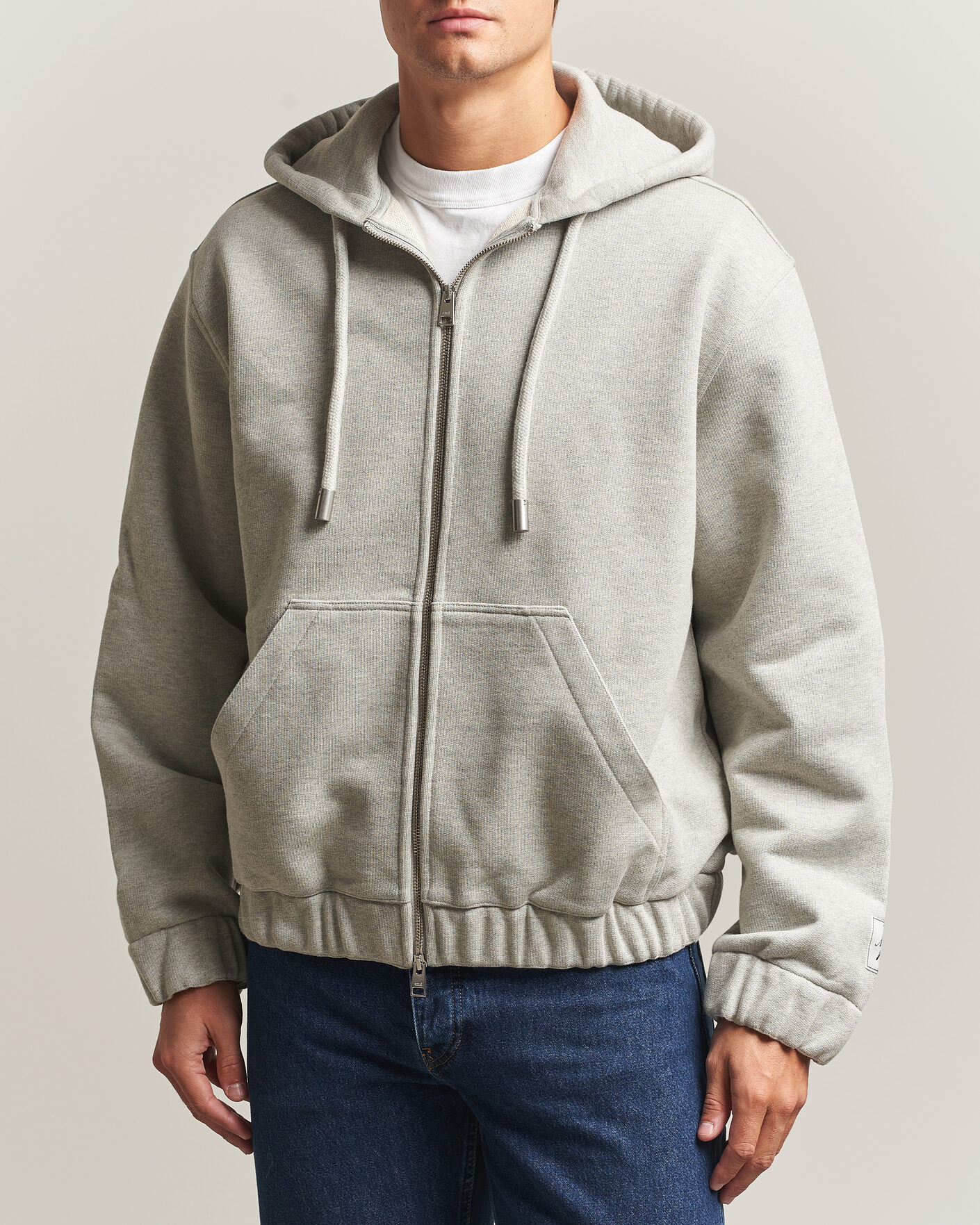 Hombres | Jerséis y prendas de punto | AMI | Heritage Logo Full Zip Hoodie Light Grey Melange