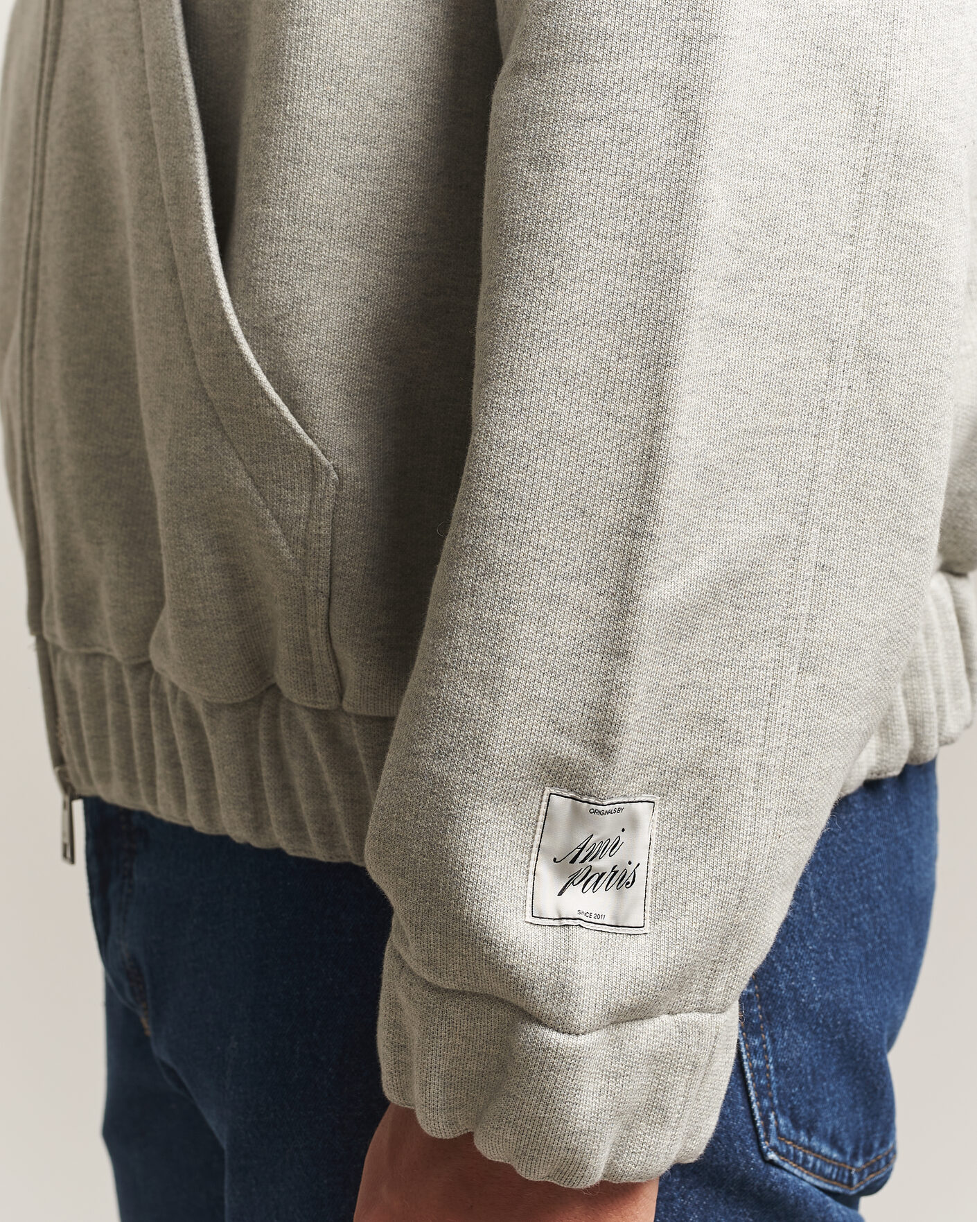 Hombres | Jerséis y prendas de punto | AMI | Heritage Logo Full Zip Hoodie Light Grey Melange