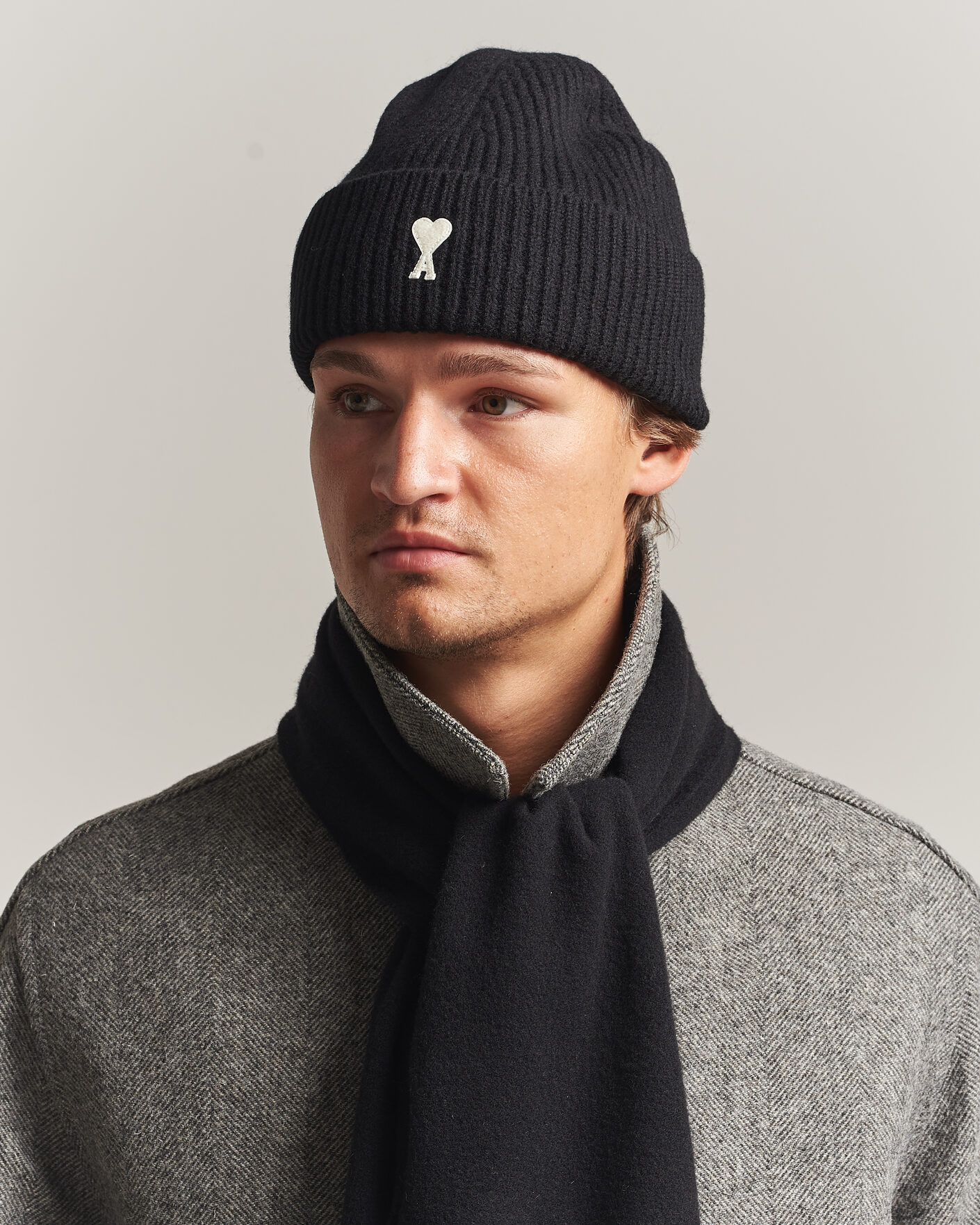 Hombres | Gorros | AMI | Contrasted Heart Logo Beanie Black