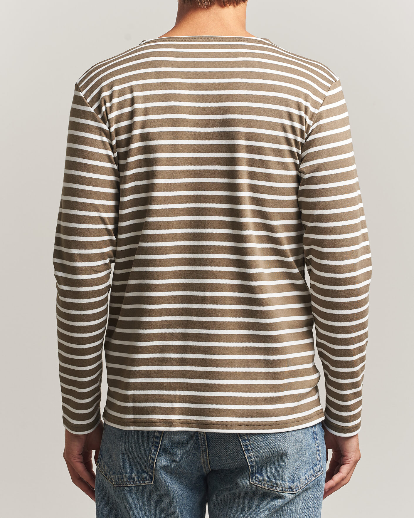 Hombres | Camisetas | Armor-lux | Houat Héritage Stripe Long Sleeve T-Shirt Olive/Milk