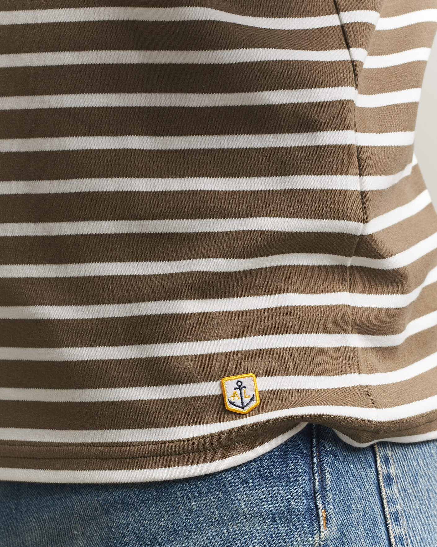 Hombres | Camisetas | Armor-lux | Houat Héritage Stripe Long Sleeve T-Shirt Olive/Milk