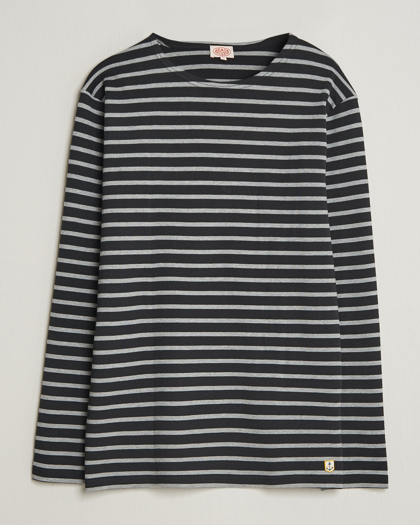 Hombres | Camisetas | Armor-lux | Houat Héritage Stripe Long Sleeve T-Shirt Black/Grey