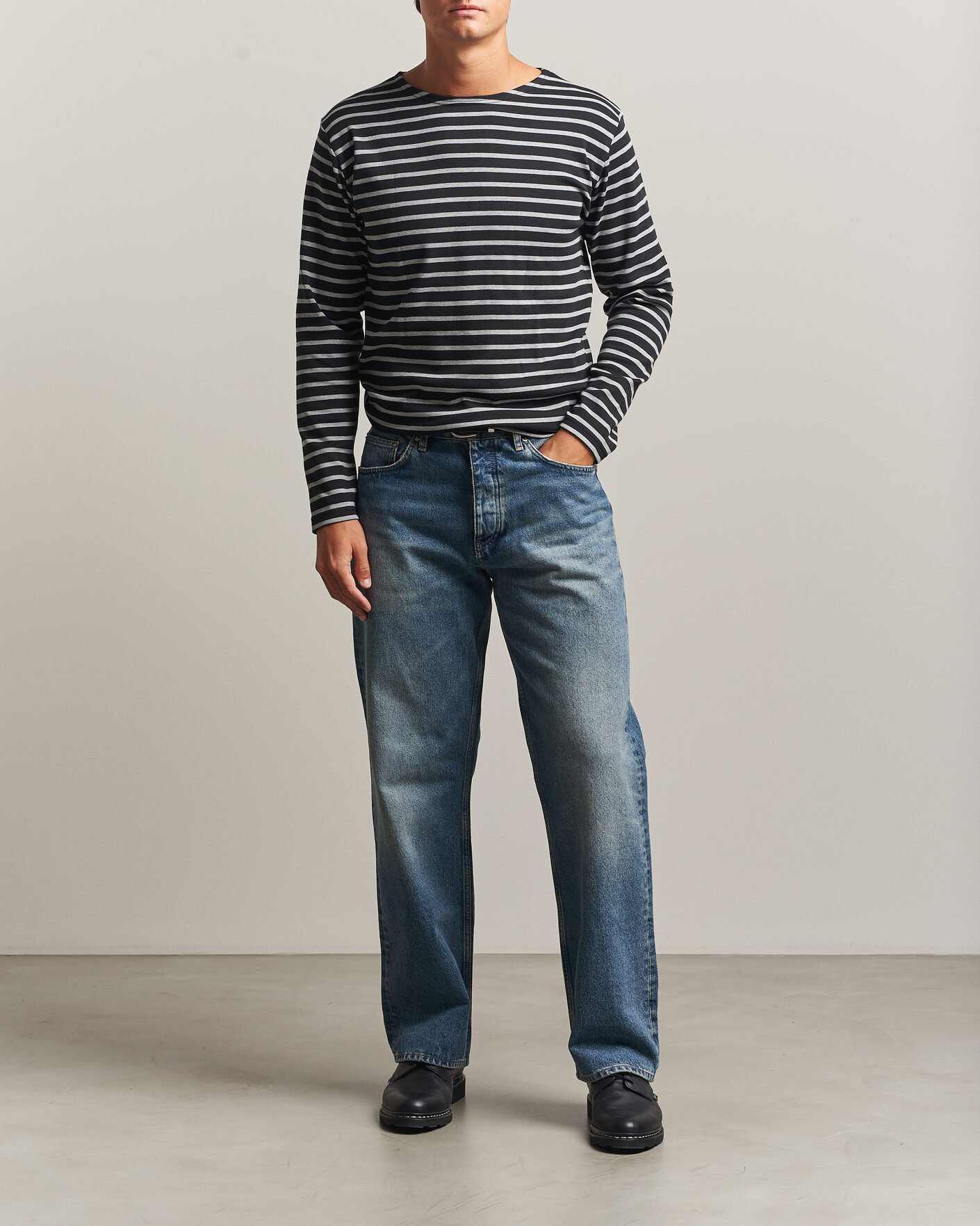 Hombres | Camisetas | Armor-lux | Houat Héritage Stripe Long Sleeve T-Shirt Black/Grey