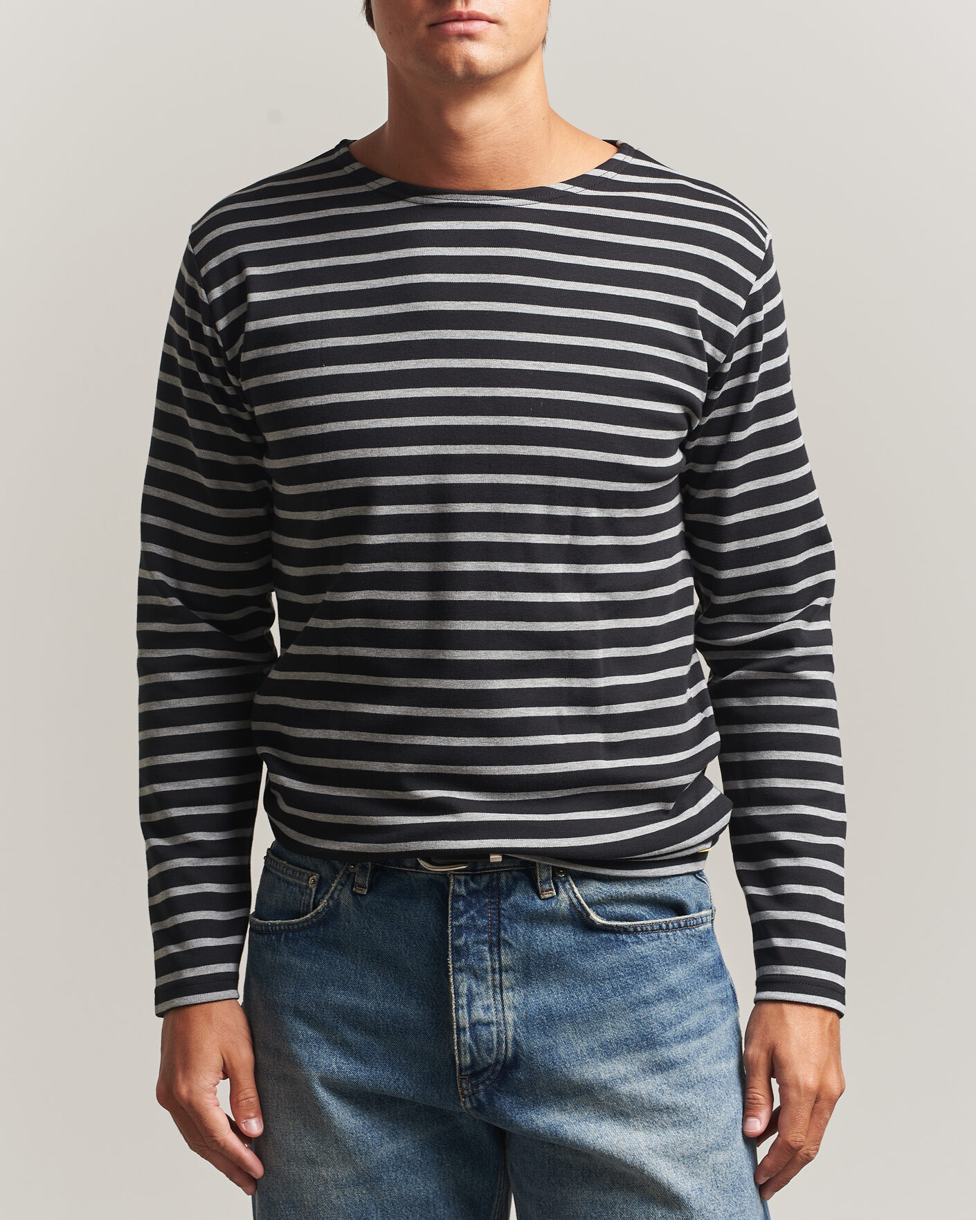 Hombres | Camisetas | Armor-lux | Houat Héritage Stripe Long Sleeve T-Shirt Black/Grey