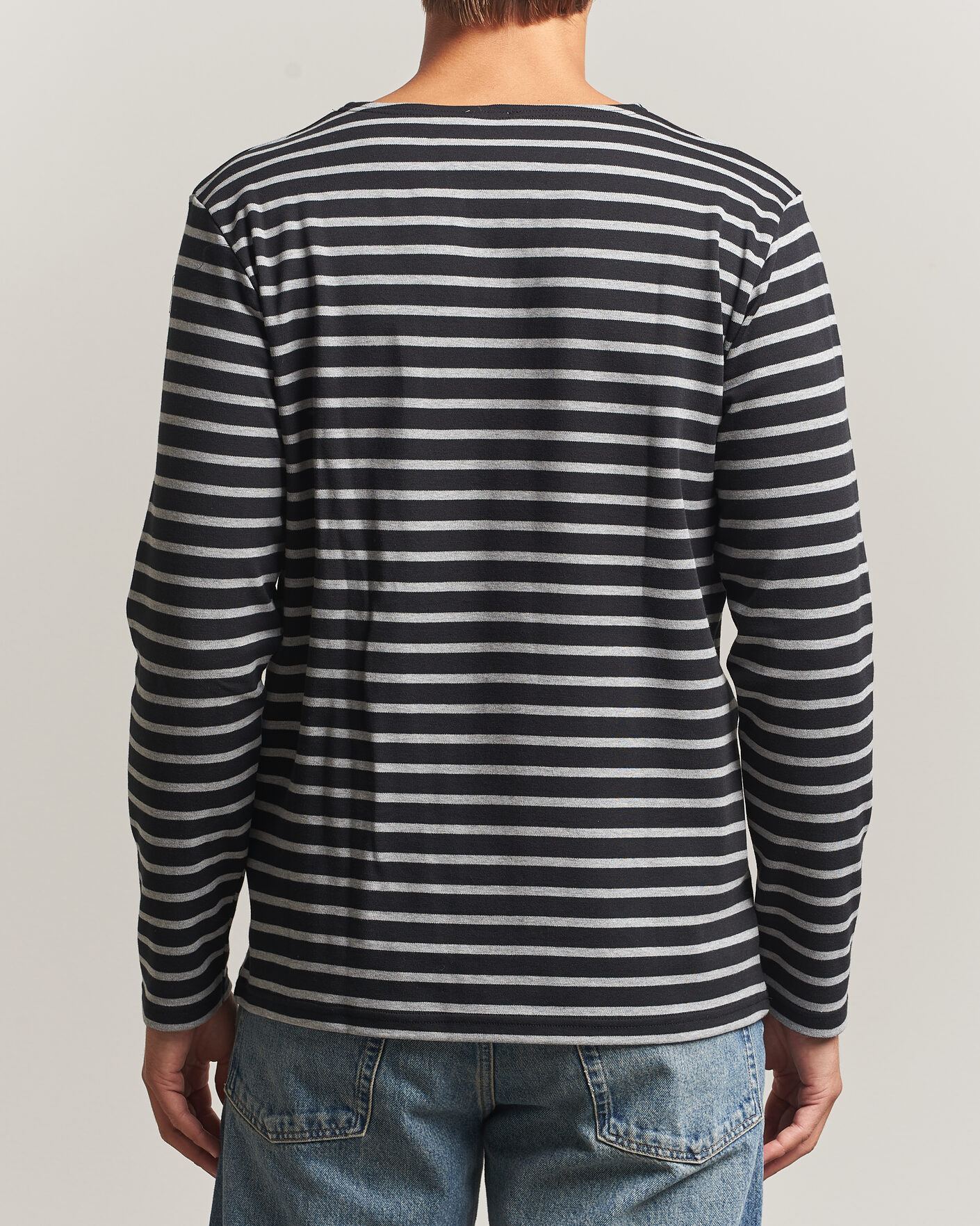 Hombres | Camisetas | Armor-lux | Houat Héritage Stripe Long Sleeve T-Shirt Black/Grey