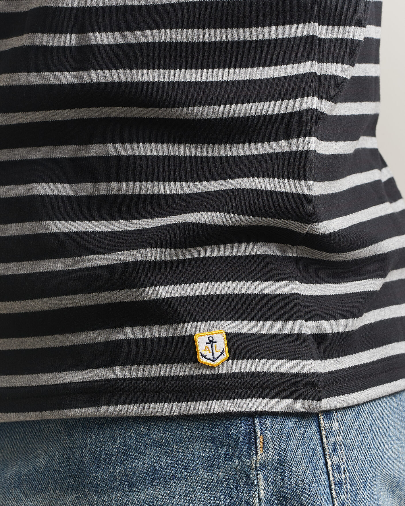 Hombres | Camisetas | Armor-lux | Houat Héritage Stripe Long Sleeve T-Shirt Black/Grey