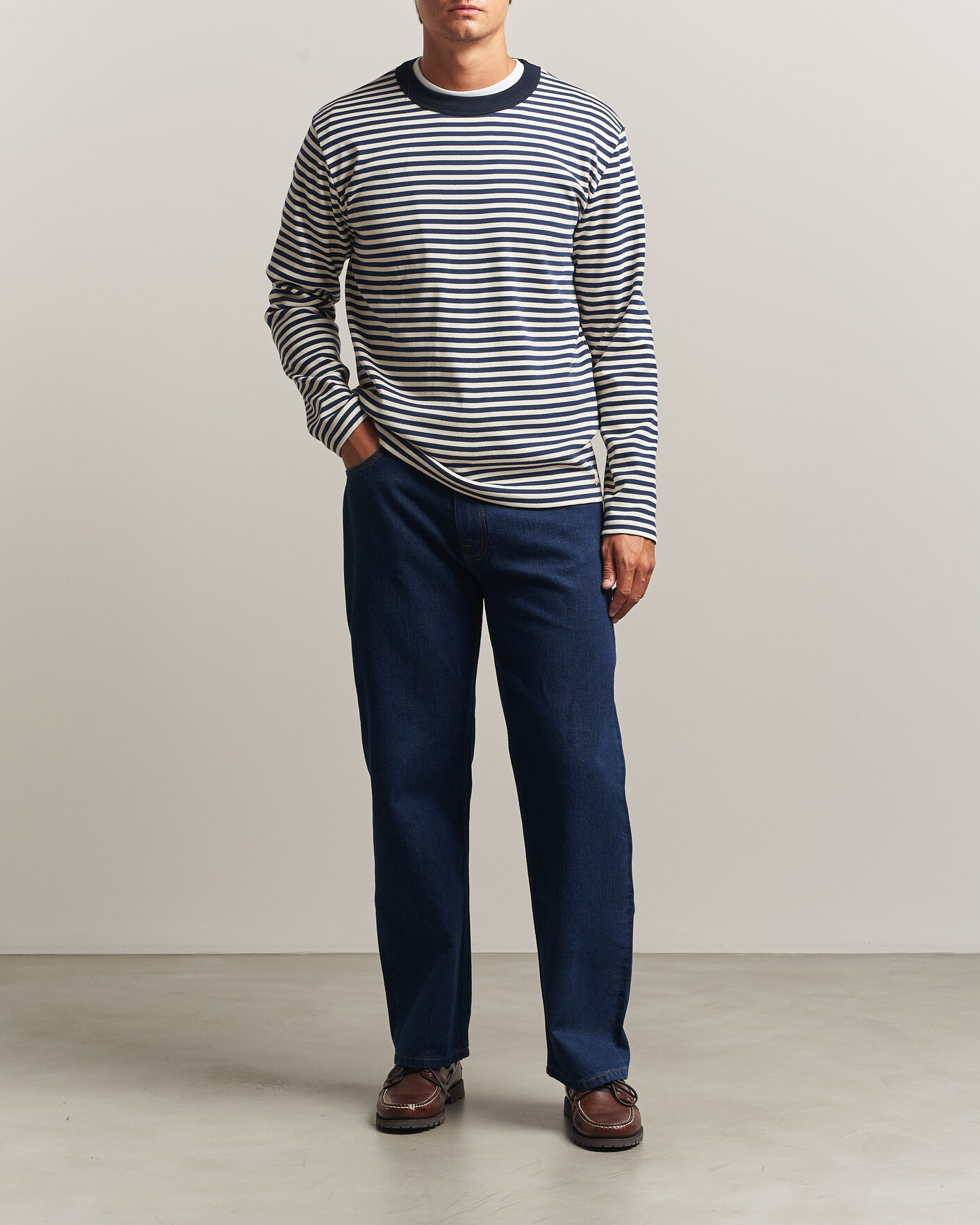 Hombres | Camisetas | Armor-lux | Héritage Striped Long Sleeve T-Shirt Marine/Milk