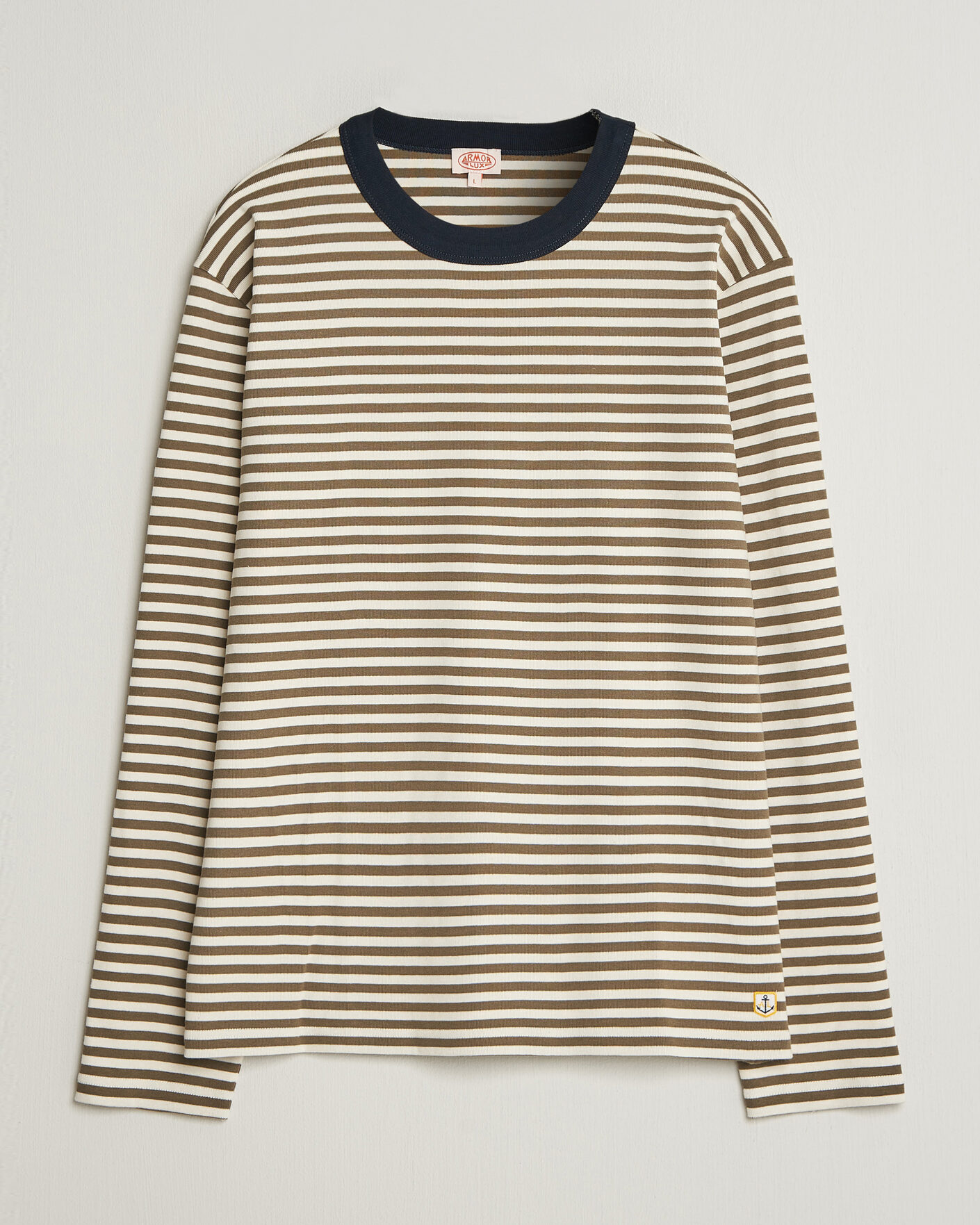 Hombres | Camisetas | Armor-lux | Héritage Striped Long Sleeve T-Shirt Olive/Milk