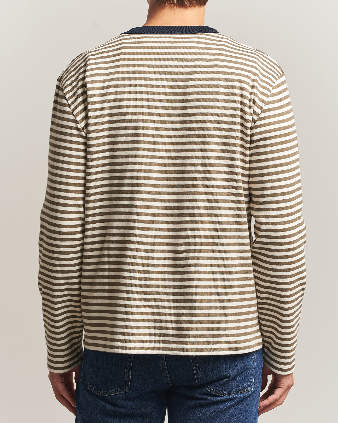 Hombres | Camisetas | Armor-lux | Héritage Striped Long Sleeve T-Shirt Olive/Milk