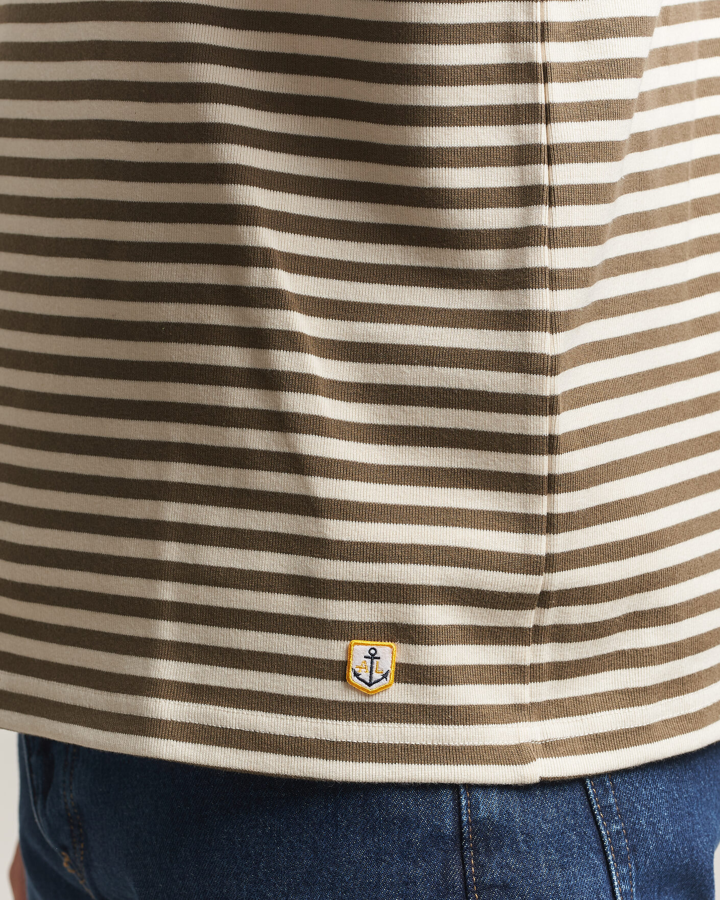 Hombres | Camisetas | Armor-lux | Héritage Striped Long Sleeve T-Shirt Olive/Milk