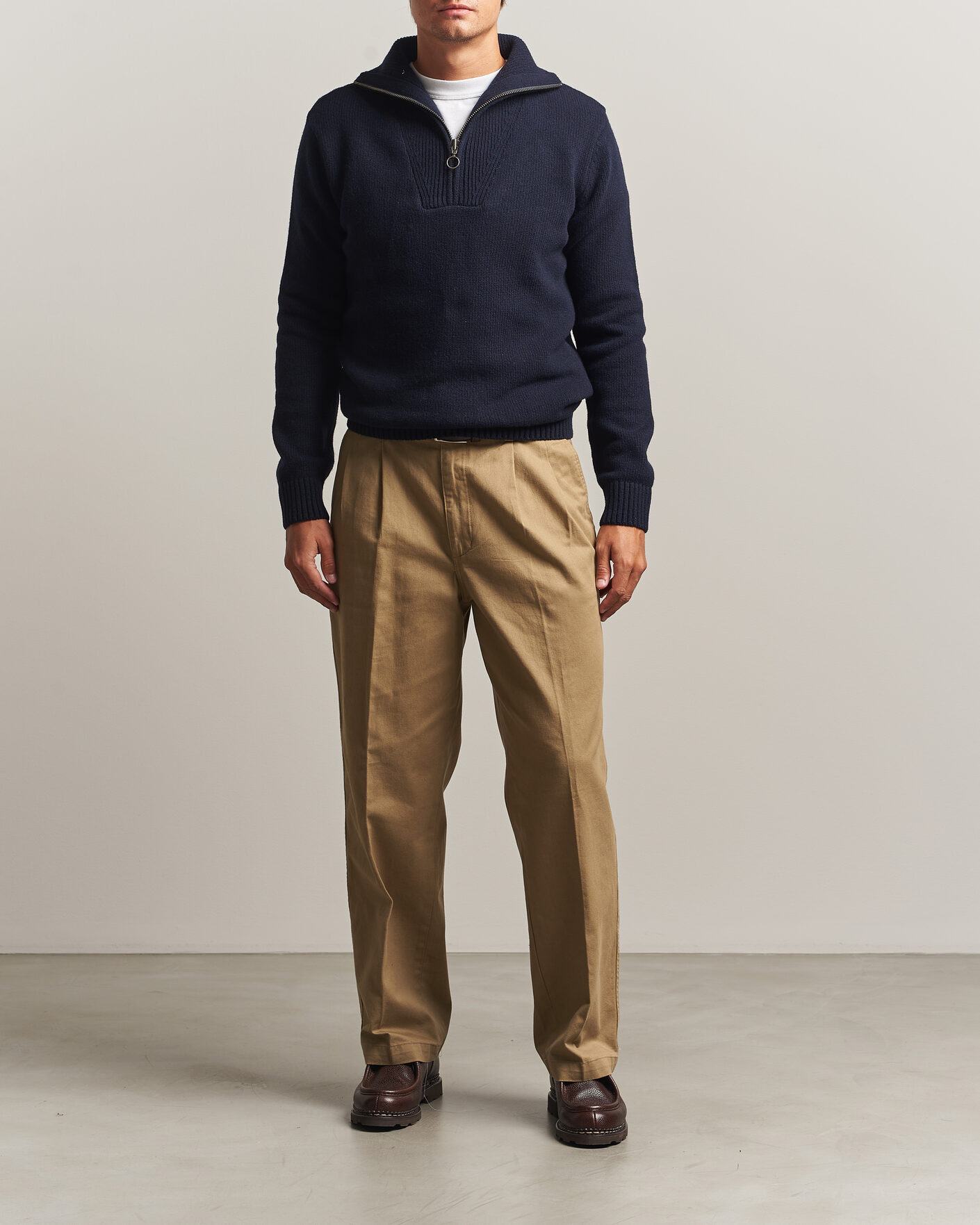 Hombres | Jerséis y prendas de punto | Armor-lux | Wool Knitted Half Zip Navy