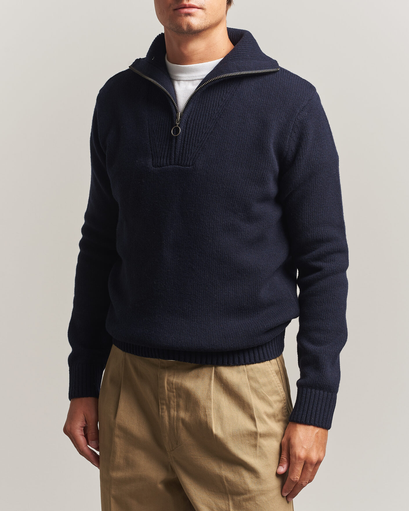 Hombres | Jerséis y prendas de punto | Armor-lux | Wool Knitted Half Zip Navy