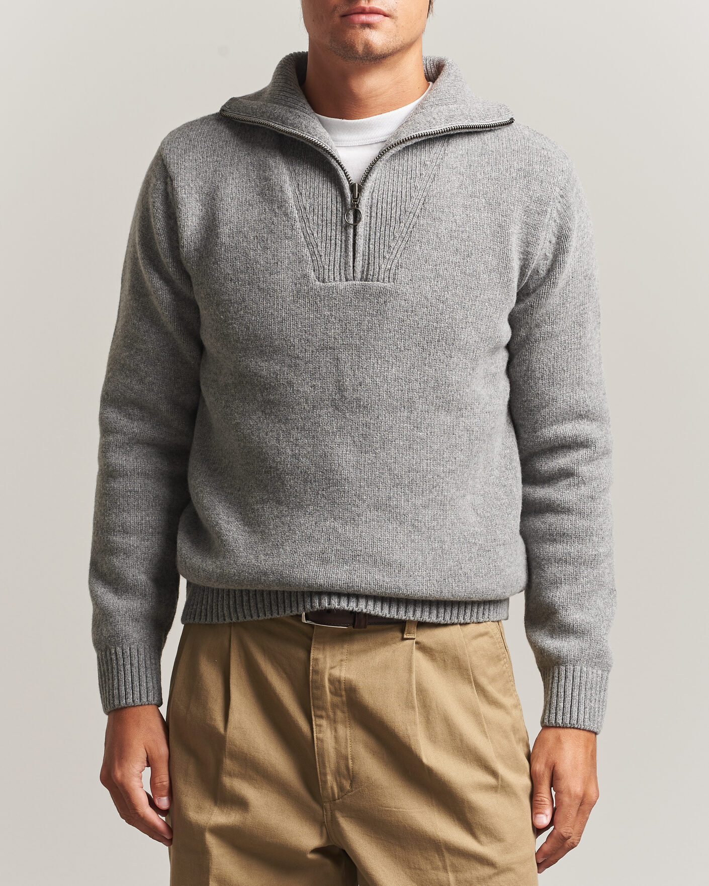 Hombres | Jerséis y prendas de punto | Armor-lux | Wool Knitted Half Zip Slate