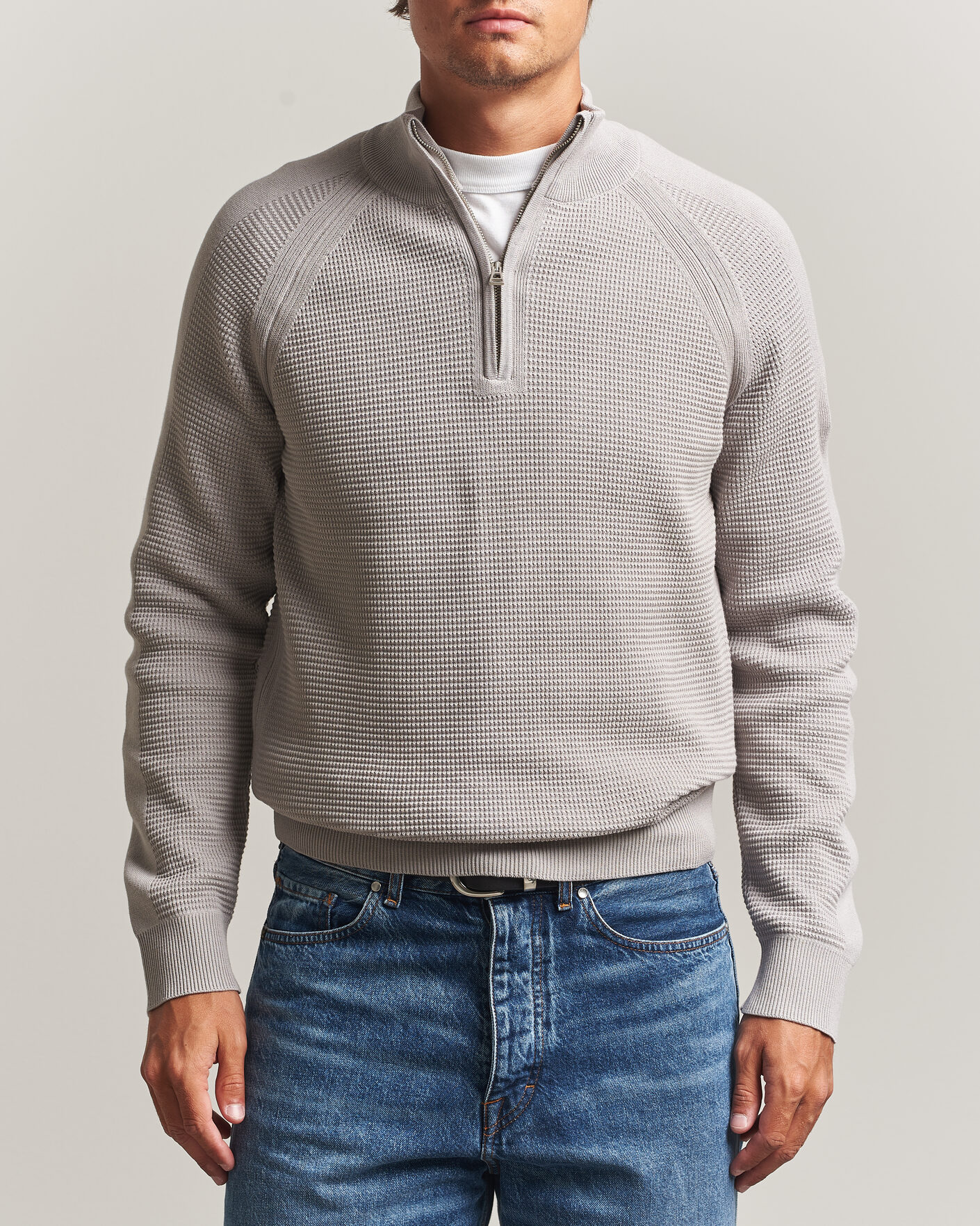 Hombres | Jerséis y prendas de punto | Belstaff | Bradwell Cotton Knitted Quarter Zip Concrete