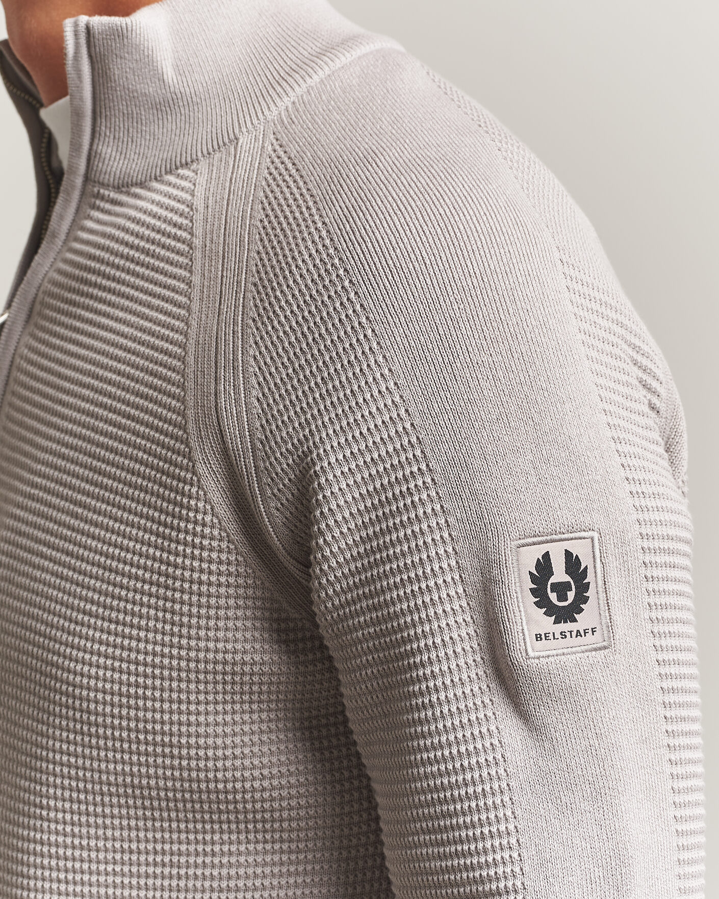 Hombres | Jerséis y prendas de punto | Belstaff | Bradwell Cotton Knitted Quarter Zip Concrete