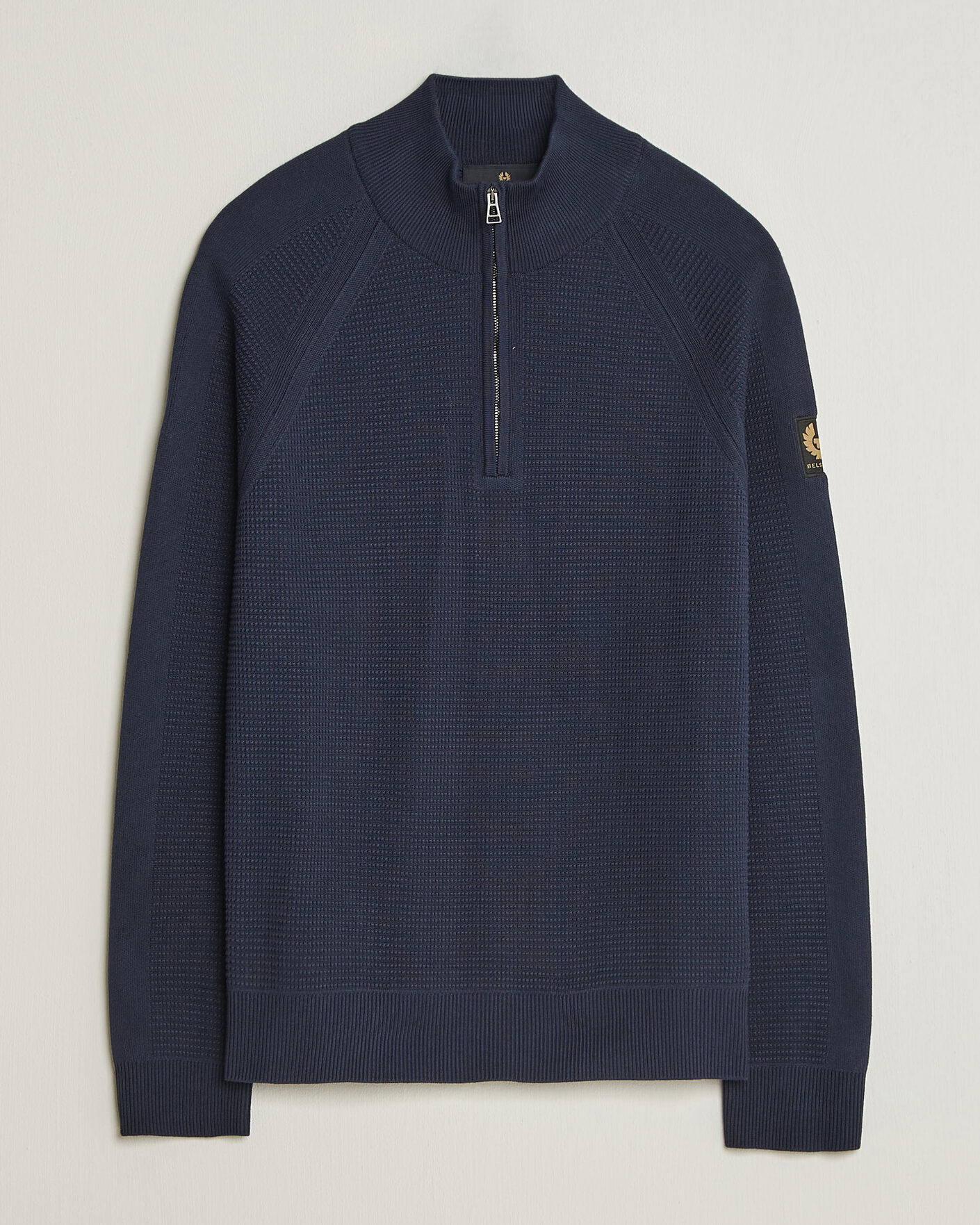 Hombres | Jerséis y prendas de punto | Belstaff | Bradwell Cotton Knitted Quarter Zip Dark Ink