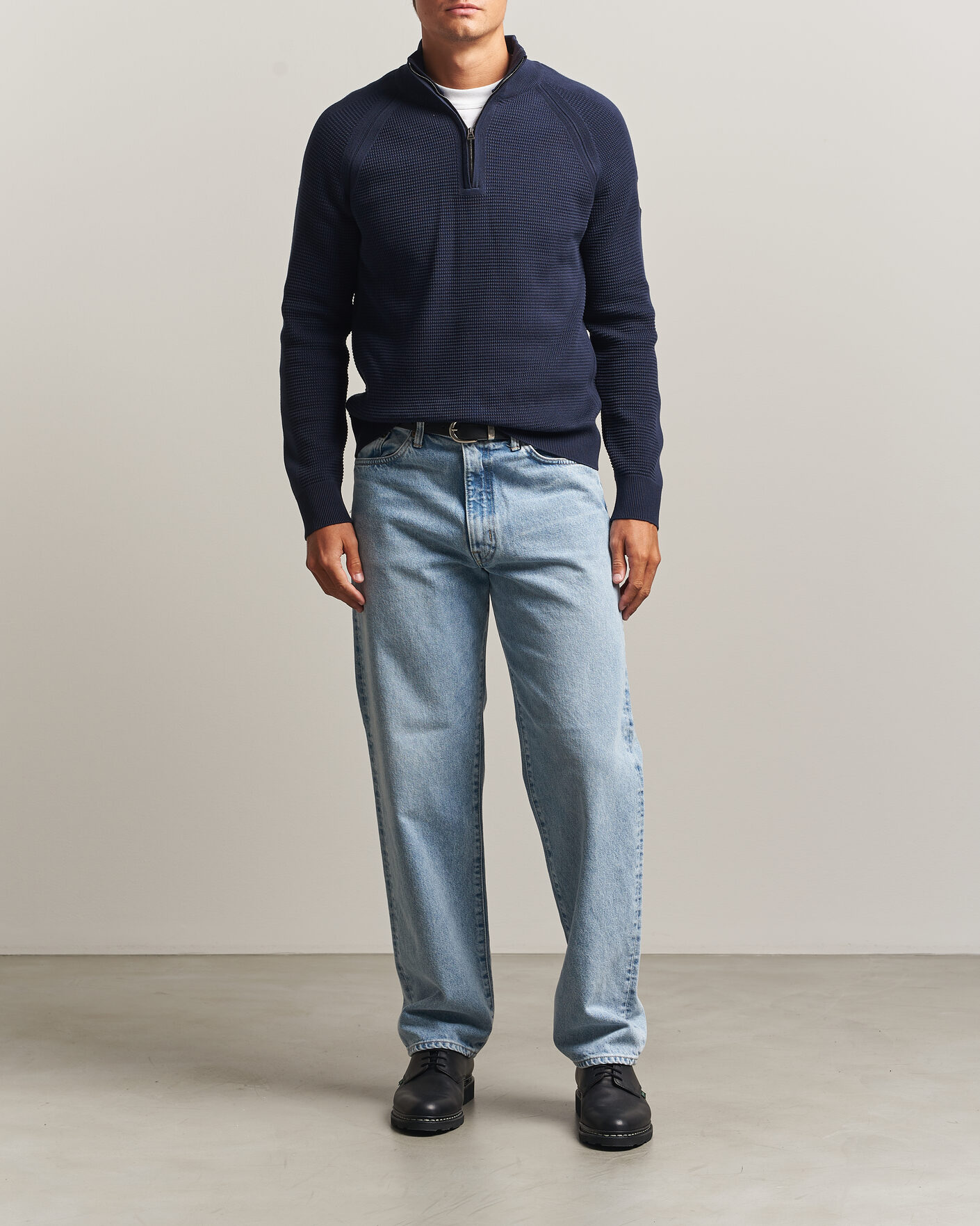 Hombres | Jerséis y prendas de punto | Belstaff | Bradwell Cotton Knitted Quarter Zip Dark Ink