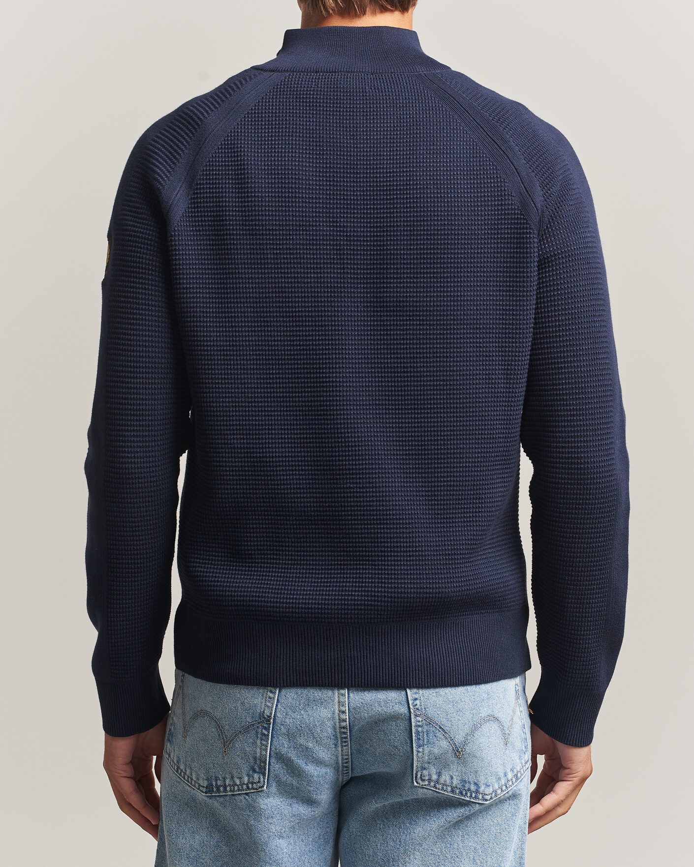 Hombres | Jerséis y prendas de punto | Belstaff | Bradwell Cotton Knitted Quarter Zip Dark Ink