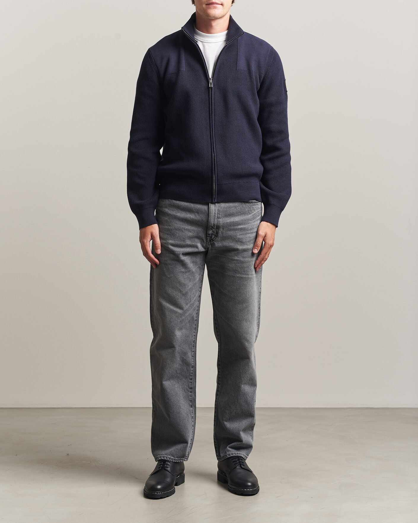 Hombres | Jerséis y prendas de punto | Belstaff | Commander Knitted Full Zip Dark Ink