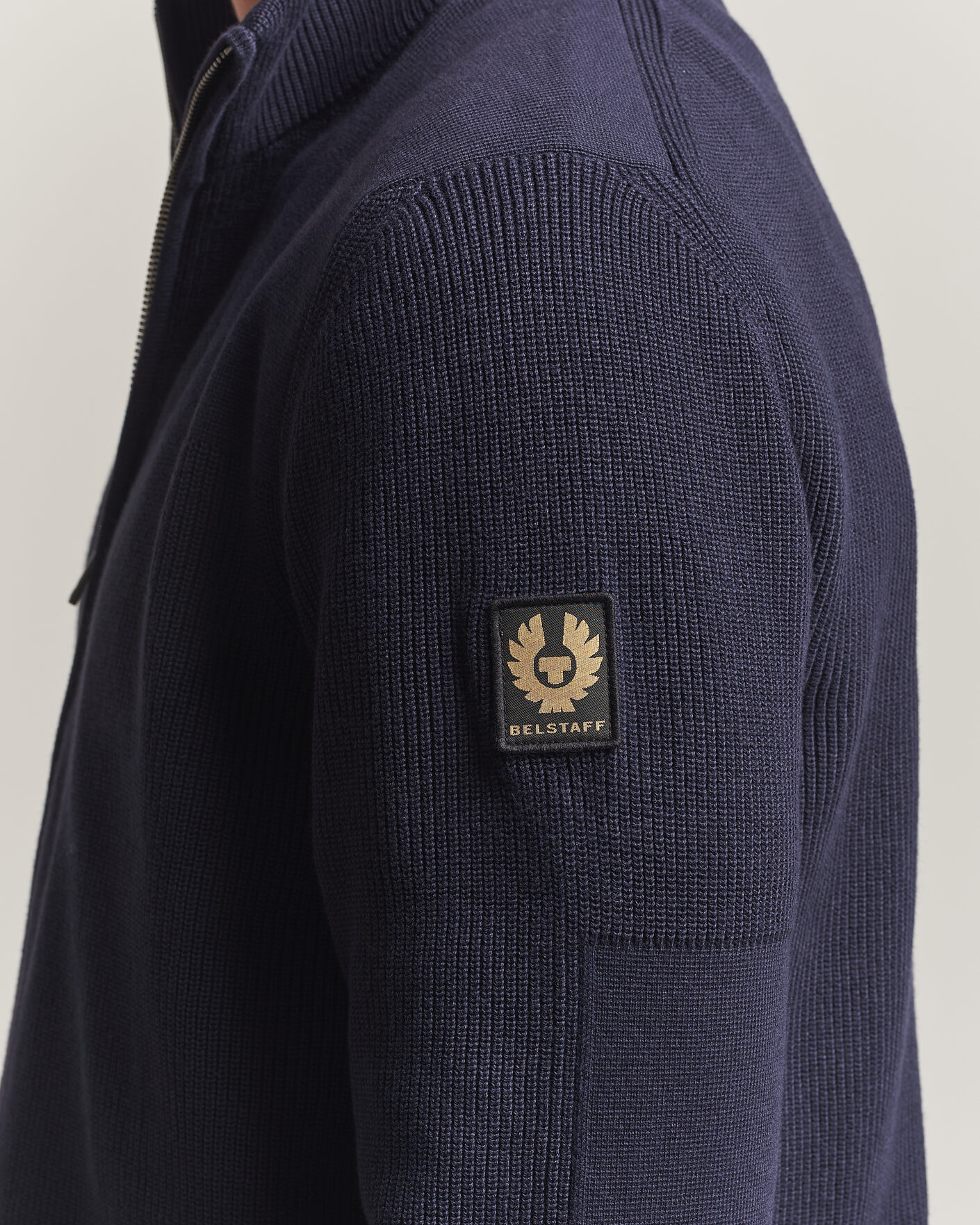 Hombres | Jerséis y prendas de punto | Belstaff | Commander Knitted Full Zip Dark Ink
