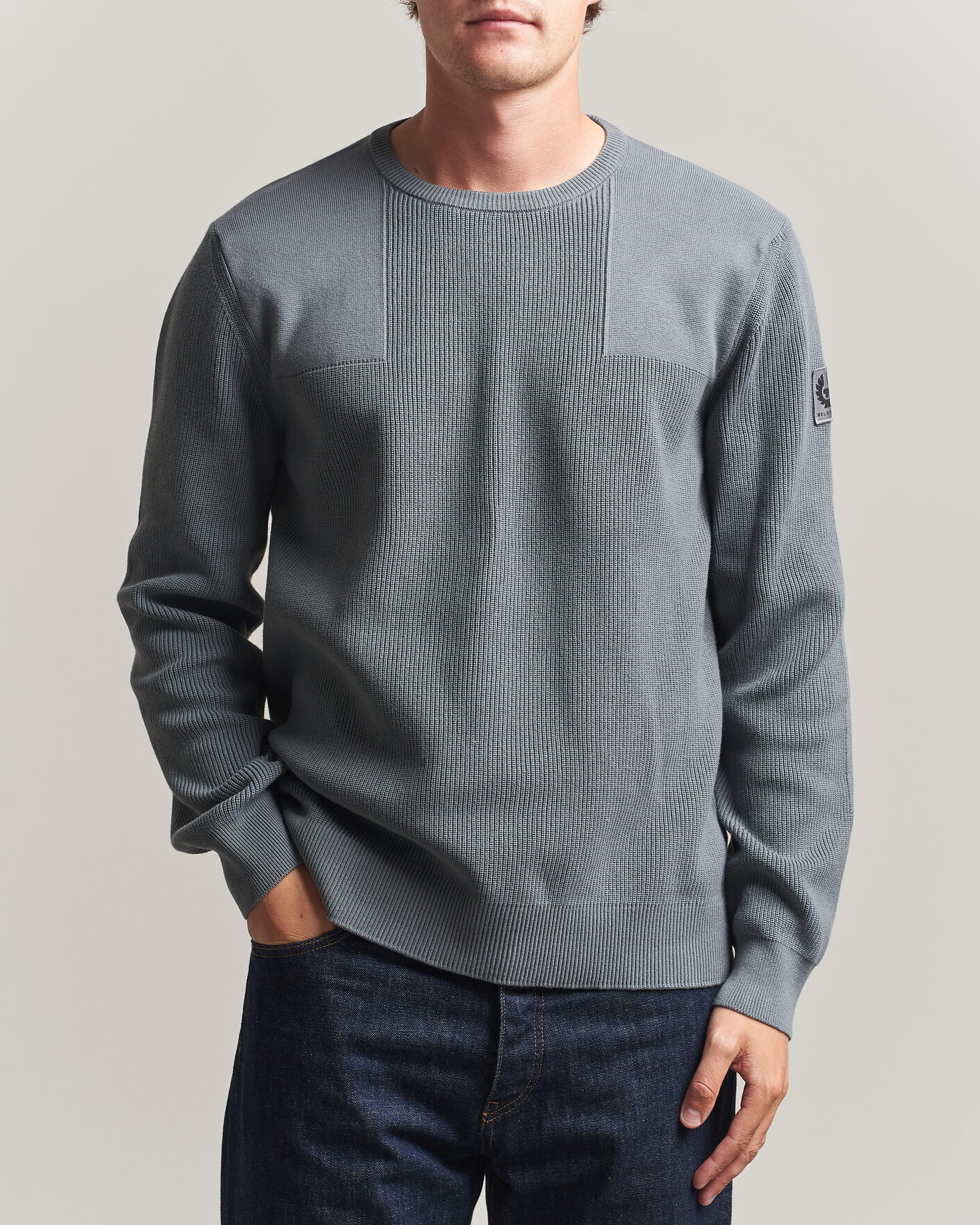 Hombres | Jerséis y prendas de punto | Belstaff | Commander Knitted Crew Neck Atlantic Grey