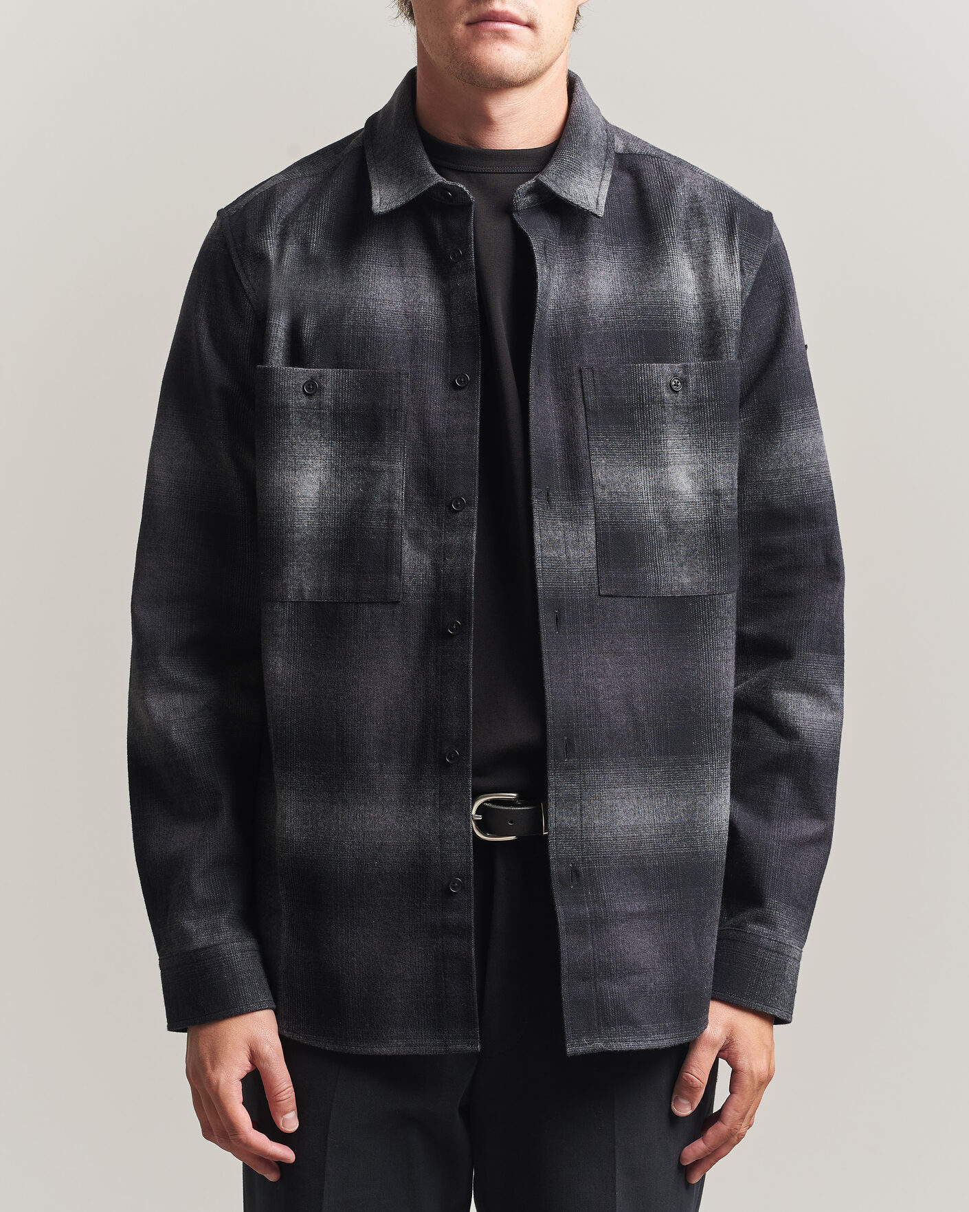 Hombres | Camisas | Belstaff | Outpost Cotton Flannel Checked Overshirt Black
