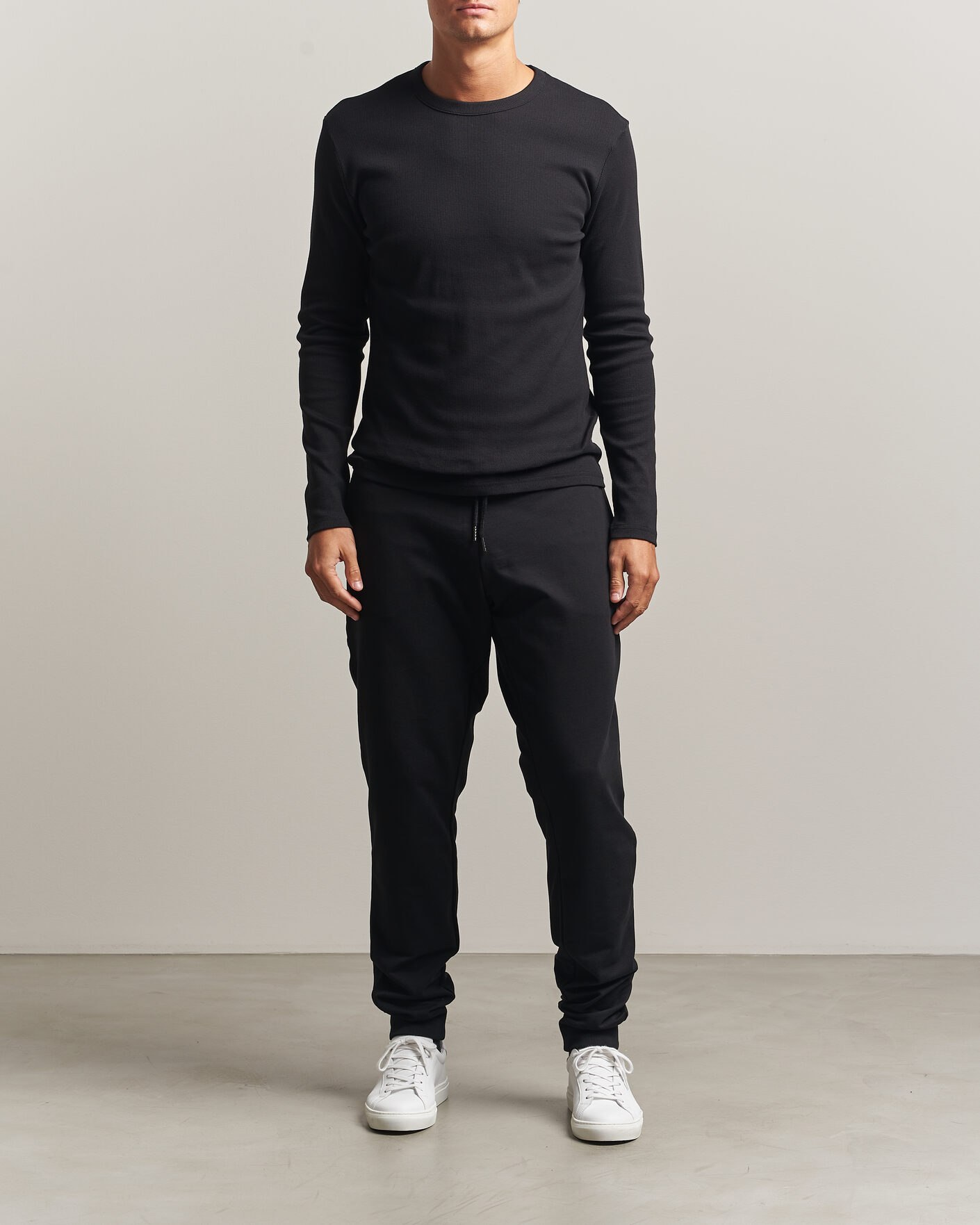 Hombres | Camisetas | Bread & Boxers | Ribbed Long Sleeve T-Shirt Black