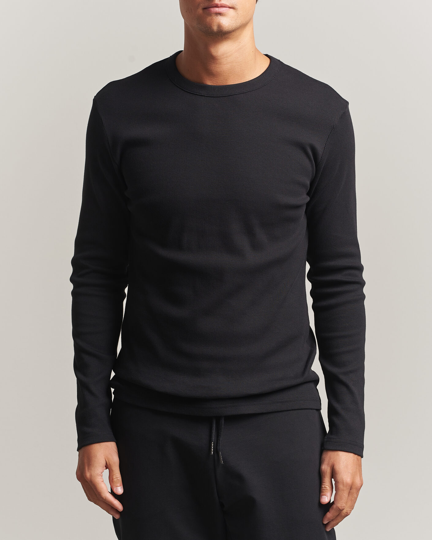Hombres | Camisetas | Bread & Boxers | Ribbed Long Sleeve T-Shirt Black