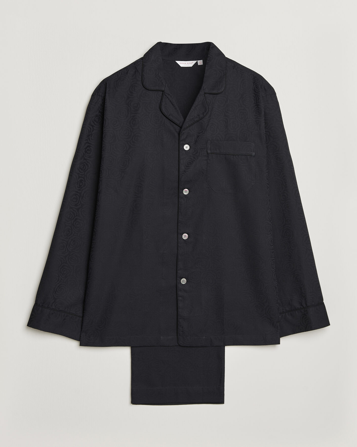 Hombres | Pijamas y batas | Derek Rose | Piped Jacquard Cotton Pyjama Set Black