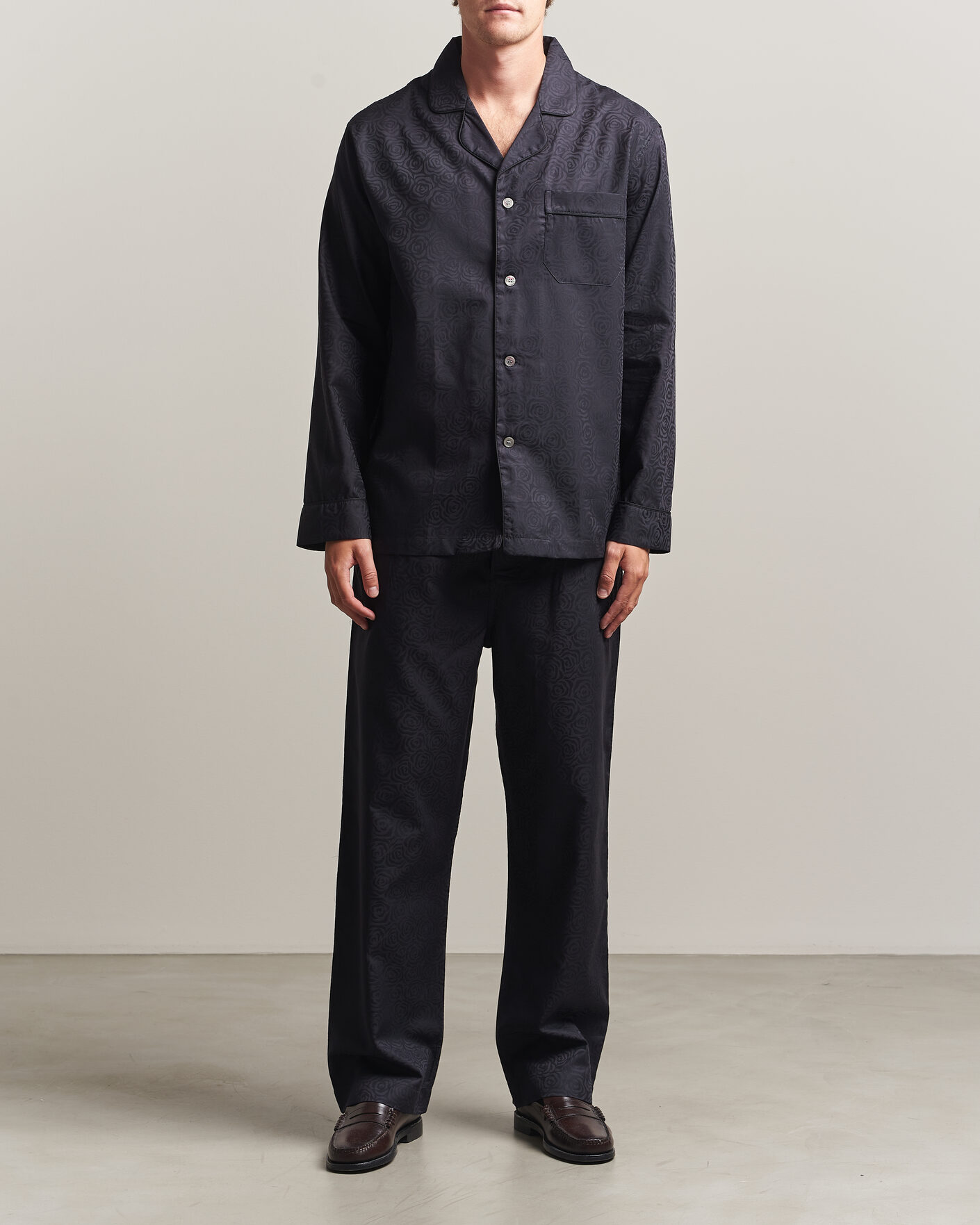 Hombres | Pijamas y batas | Derek Rose | Piped Jacquard Cotton Pyjama Set Black