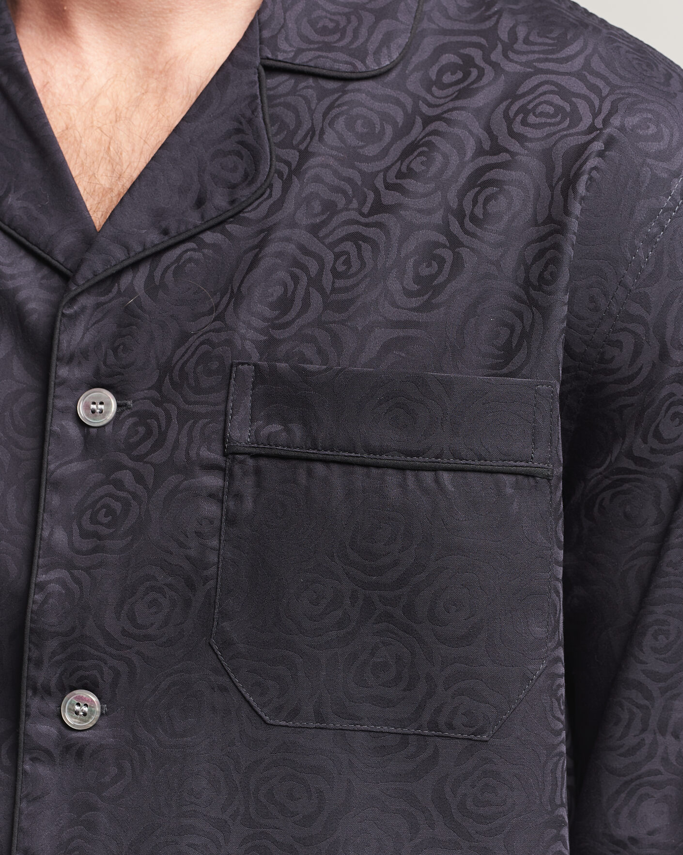 Hombres | Pijamas y batas | Derek Rose | Piped Jacquard Cotton Pyjama Set Black