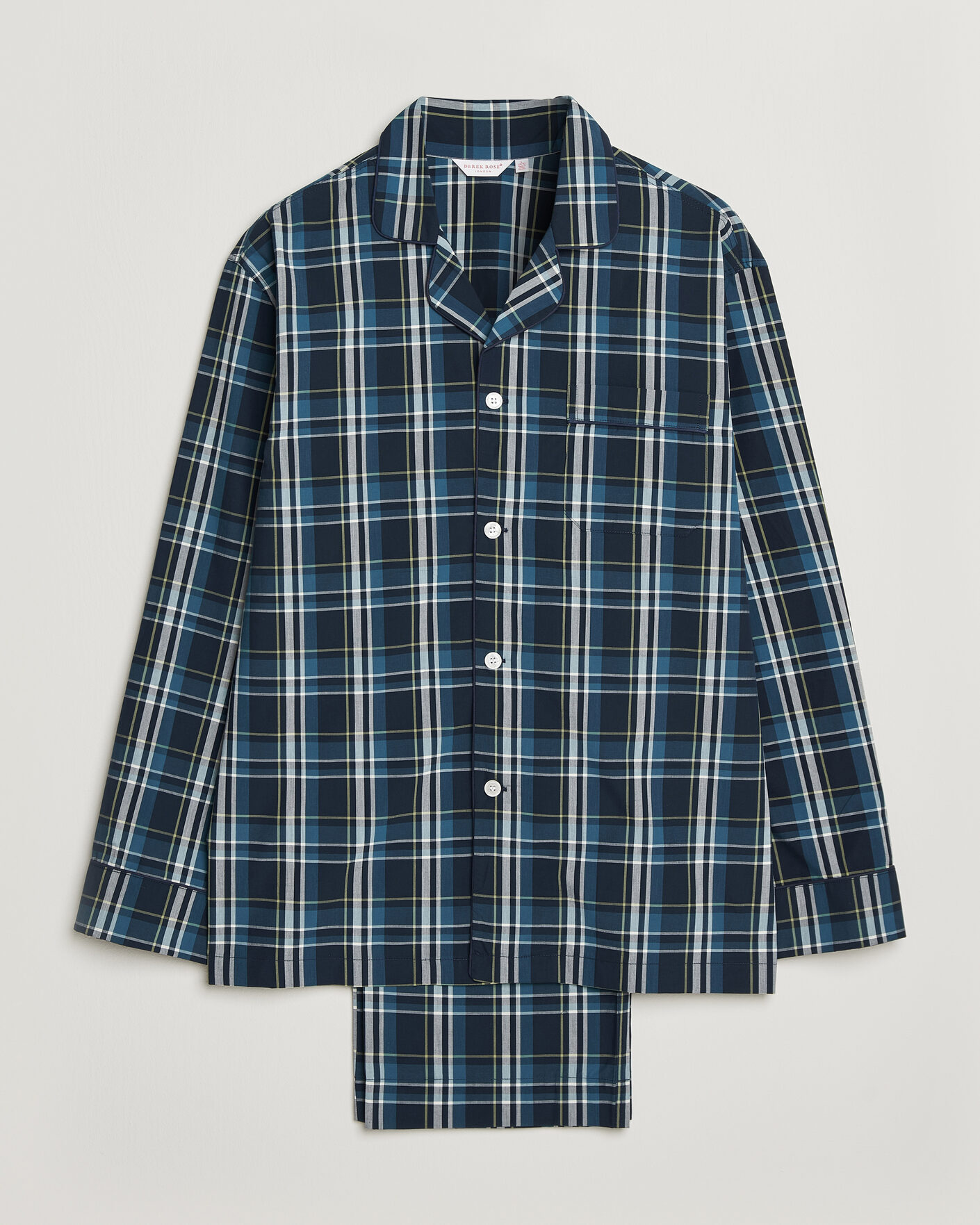 Hombres | Pijamas y batas | Derek Rose | Piped Checked Cotton Pyjama Set Navy