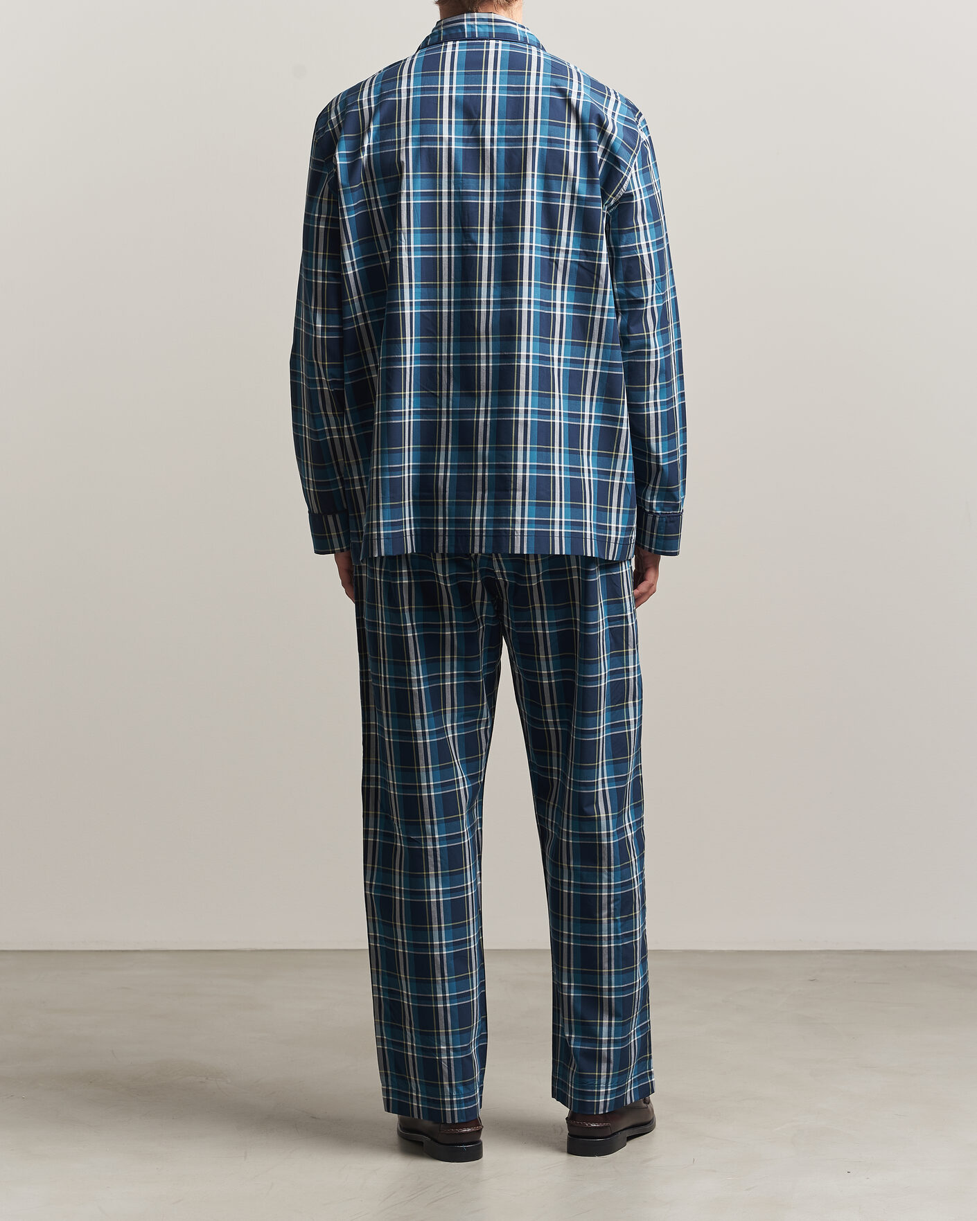 Hombres | Pijamas y batas | Derek Rose | Piped Checked Cotton Pyjama Set Navy