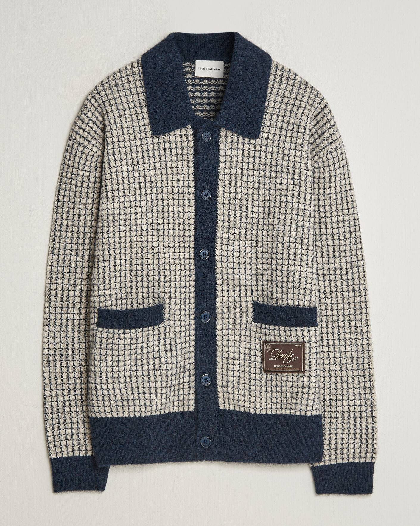 Hombres | Jerséis y prendas de punto | Drôle de Monsieur | Waffle Knitted Cardigan Navy
