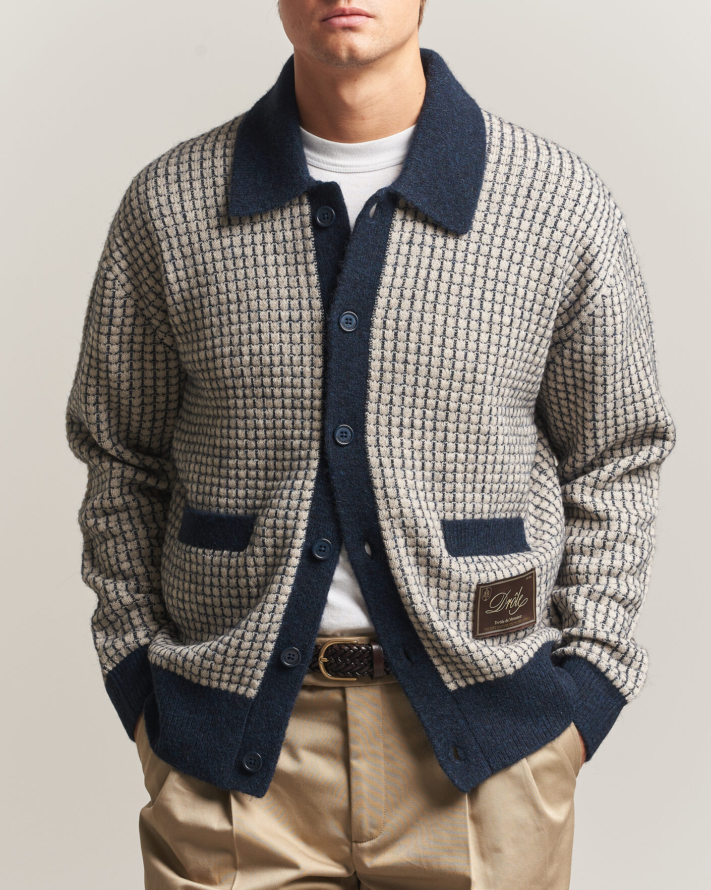 Hombres | Jerséis y prendas de punto | Drôle de Monsieur | Waffle Knitted Cardigan Navy