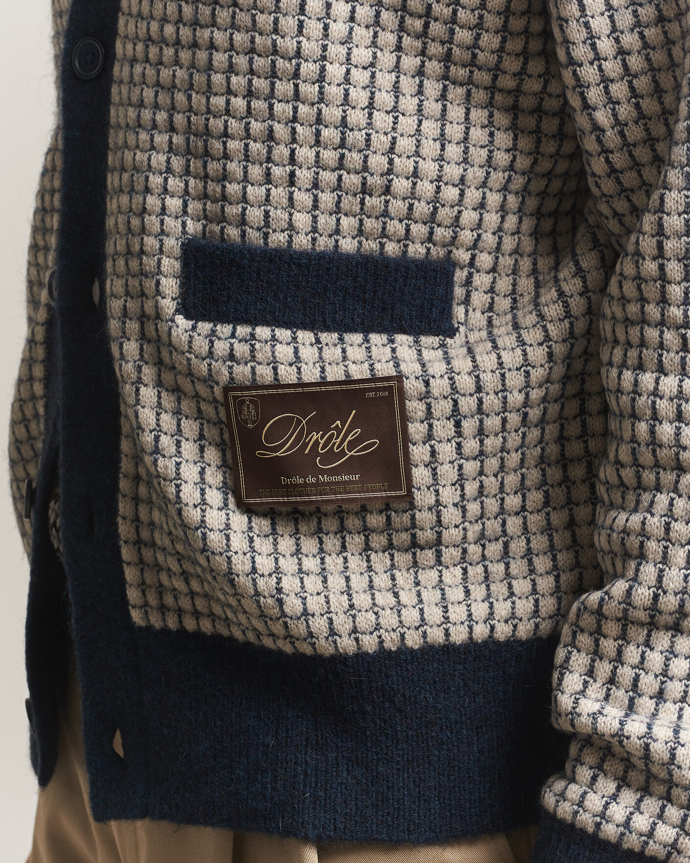 Hombres | Jerséis y prendas de punto | Drôle de Monsieur | Waffle Knitted Cardigan Navy