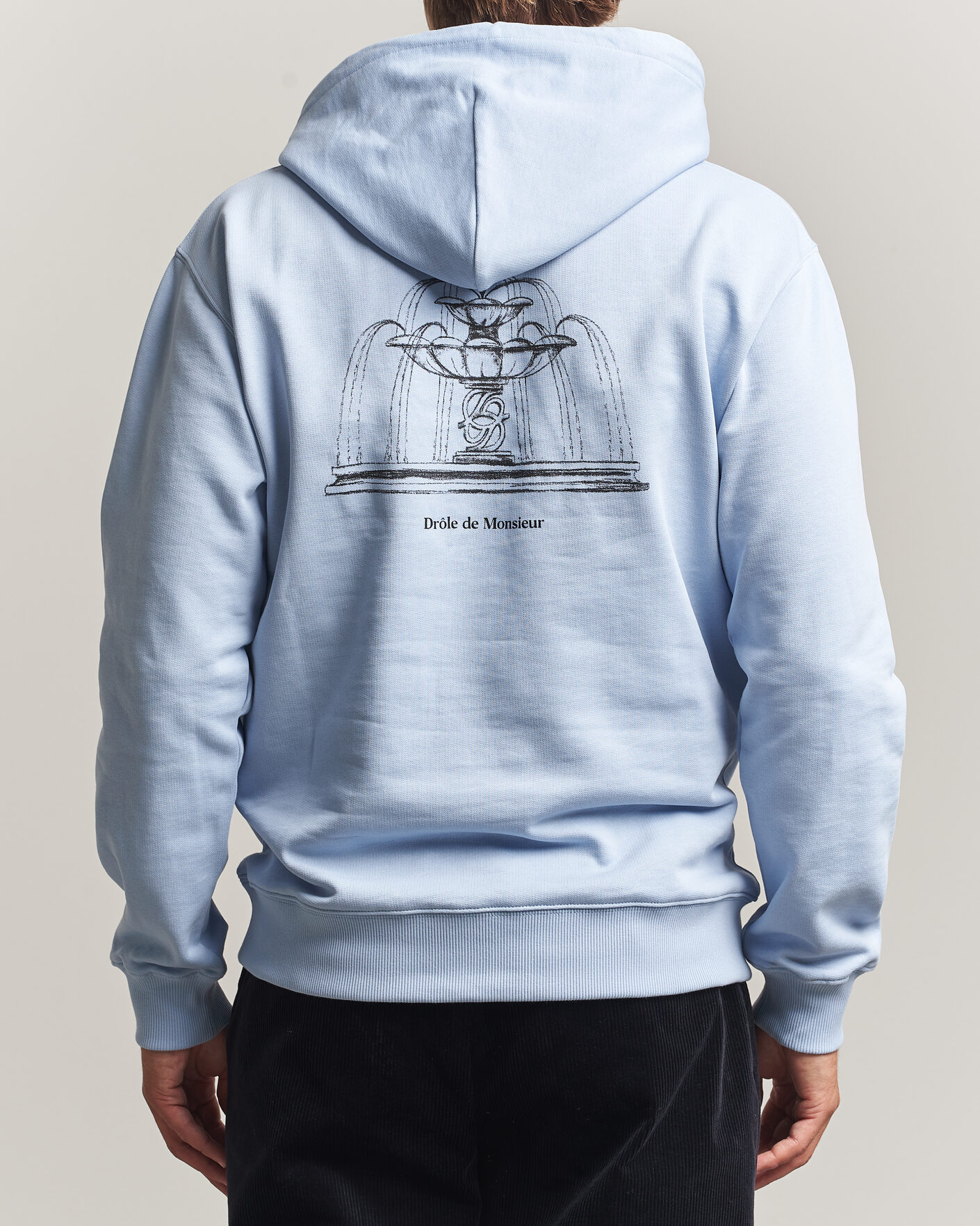 Hombres | Jerséis y prendas de punto | Drôle de Monsieur | Fountain Printed Hoodie Light Blue