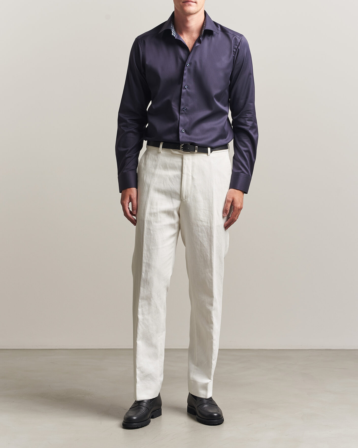 Hombres | Camisas | Eton | Slim Fit Signature Twill Contrast Shirt Navy Blue