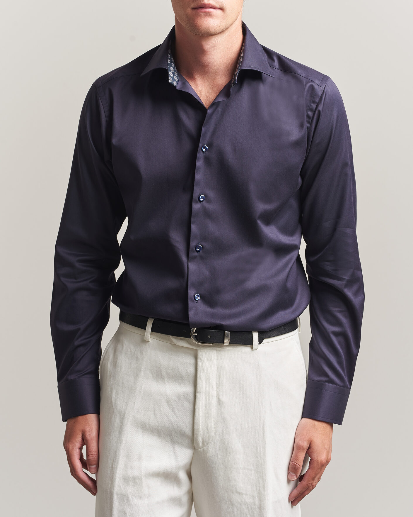 Hombres | Camisas | Eton | Slim Fit Signature Twill Contrast Shirt Navy Blue
