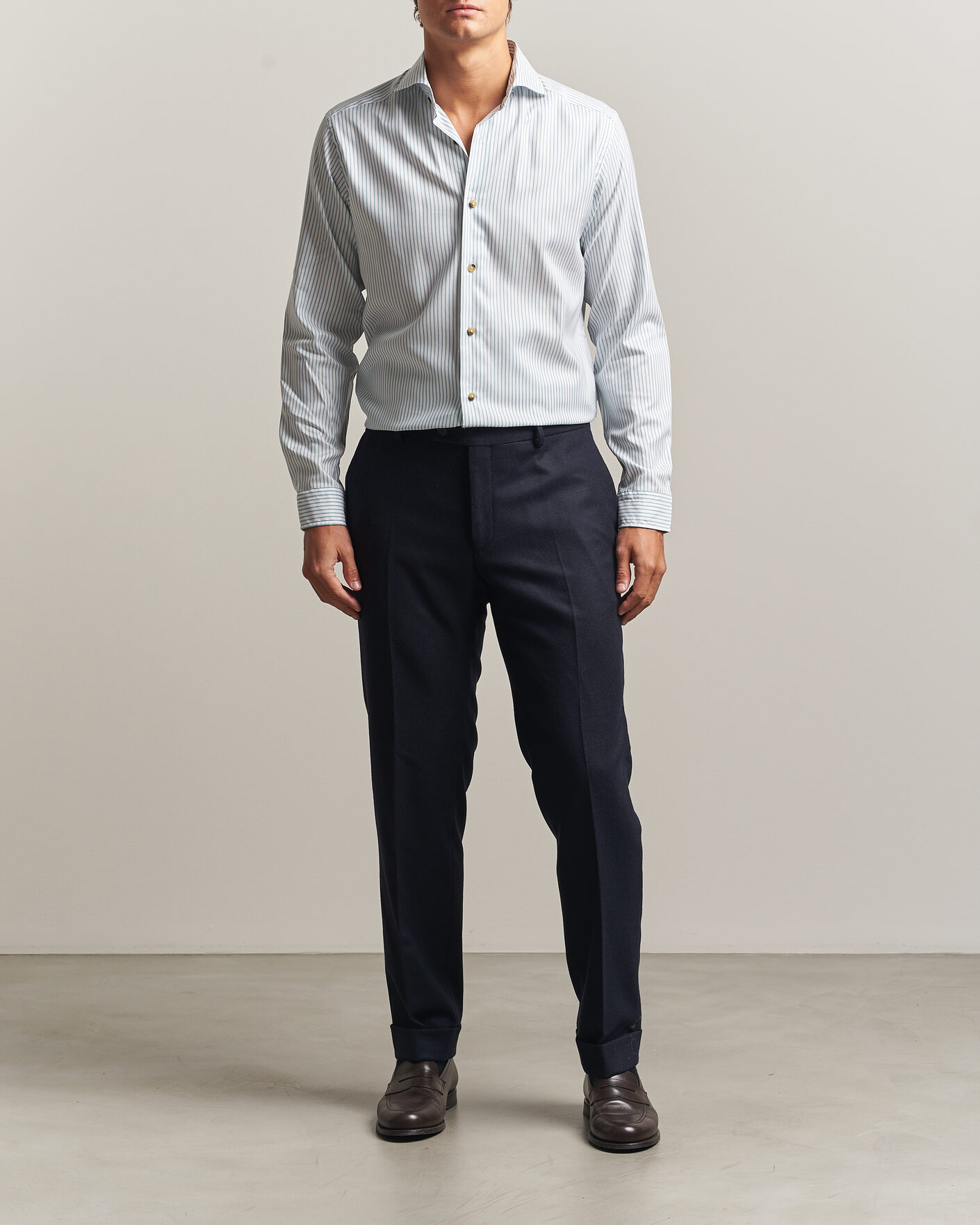 Hombres | Camisas | Eton | Casual Fit Signature Oxford Striped Shirt Mid Blue