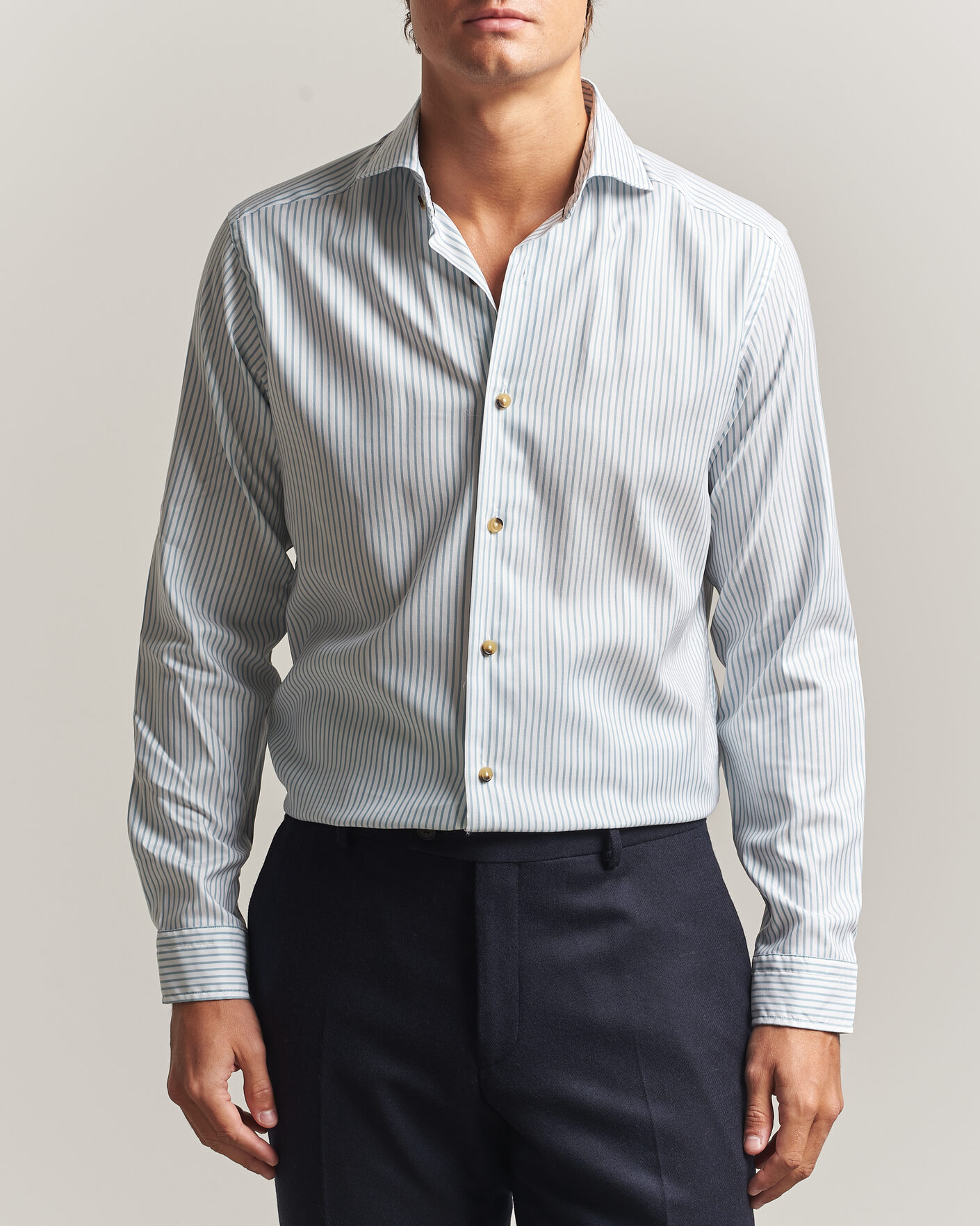 Hombres | Camisas | Eton | Casual Fit Signature Oxford Striped Shirt Mid Blue