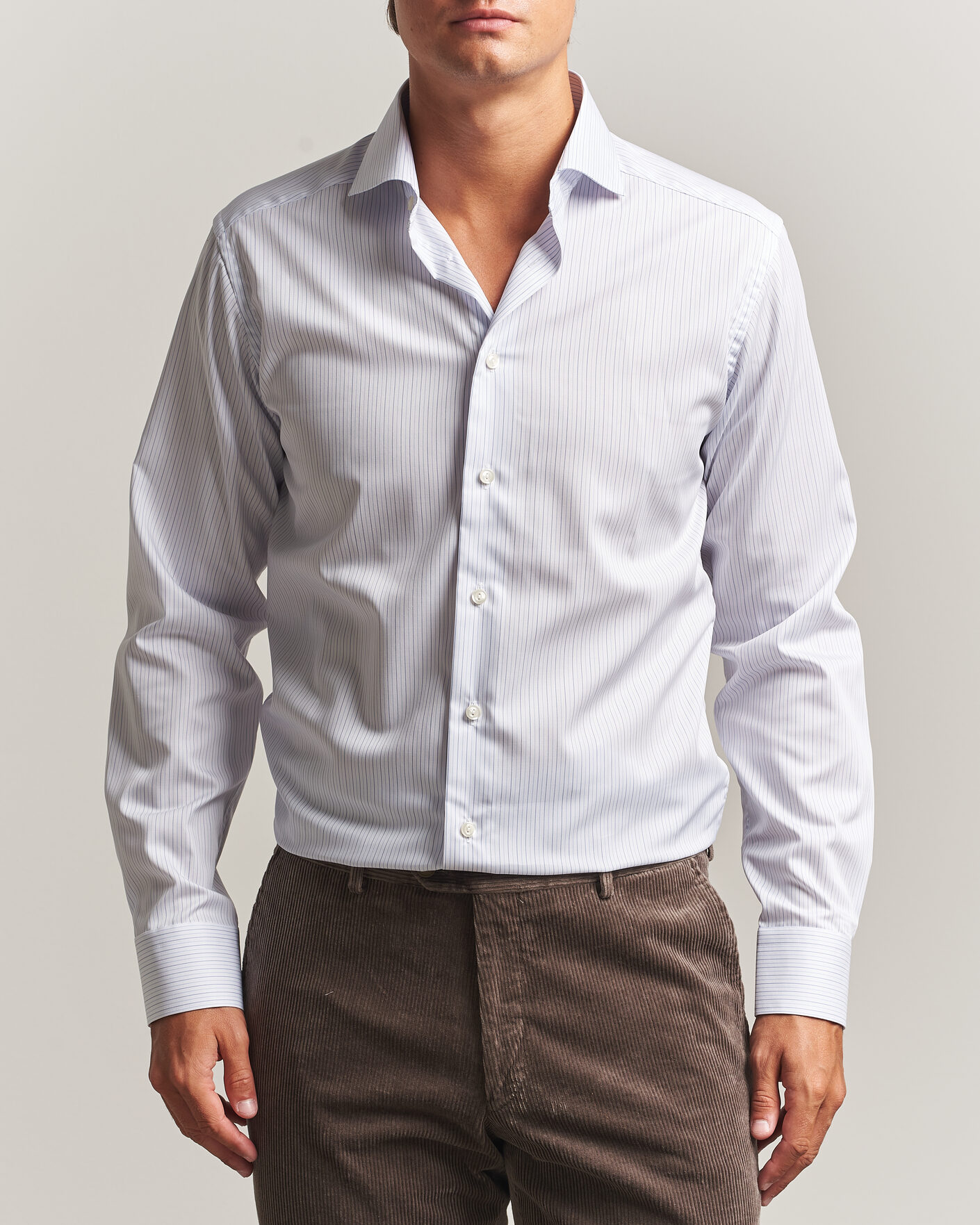 Hombres | Camisas | Eton | Slim Fit Fine Twill Striped Shirt Light Blue