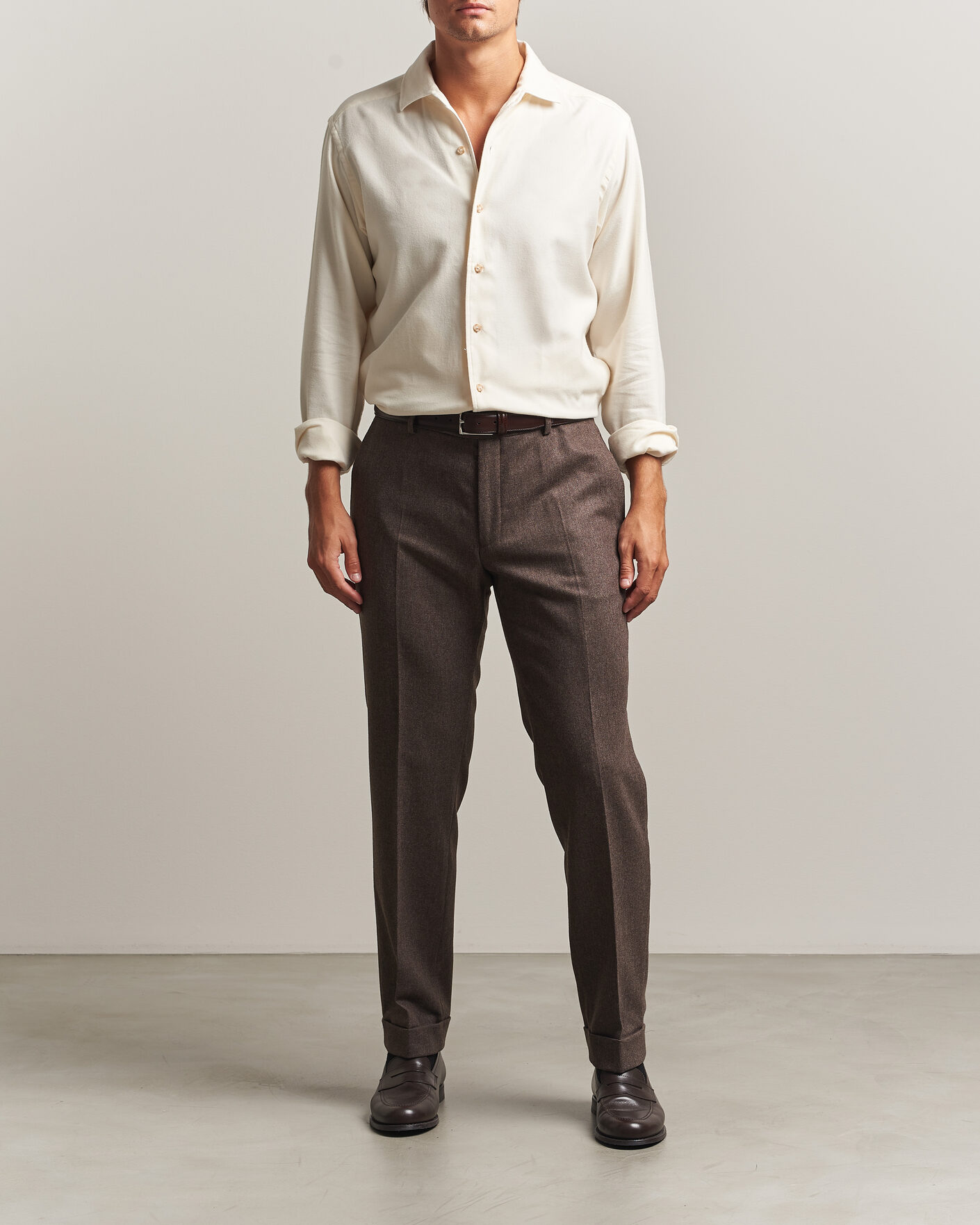 Hombres | Camisas | Eton | Casual Fit One Piece Collar Flannel Shirt Off White