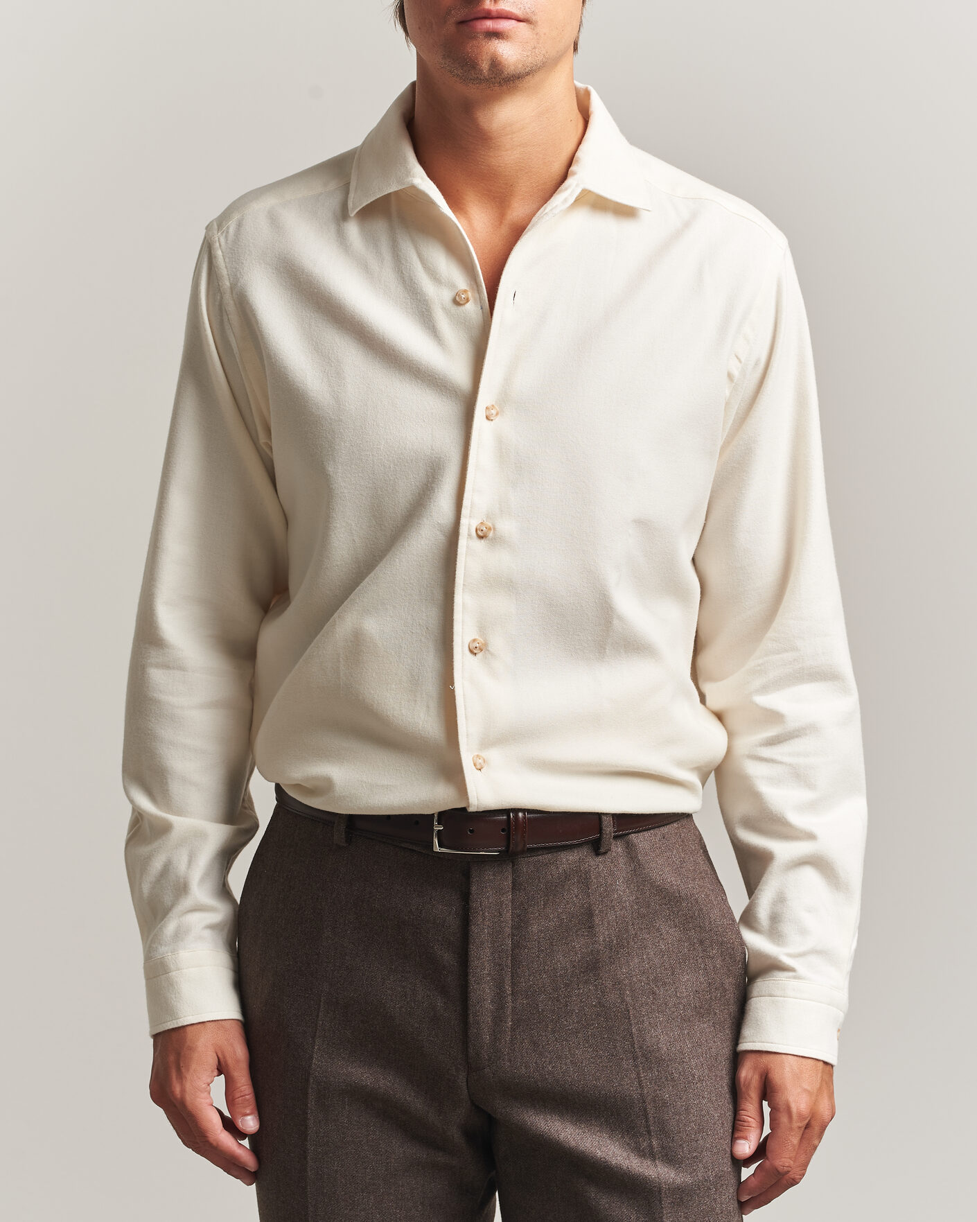 Hombres | Camisas | Eton | Casual Fit One Piece Collar Flannel Shirt Off White