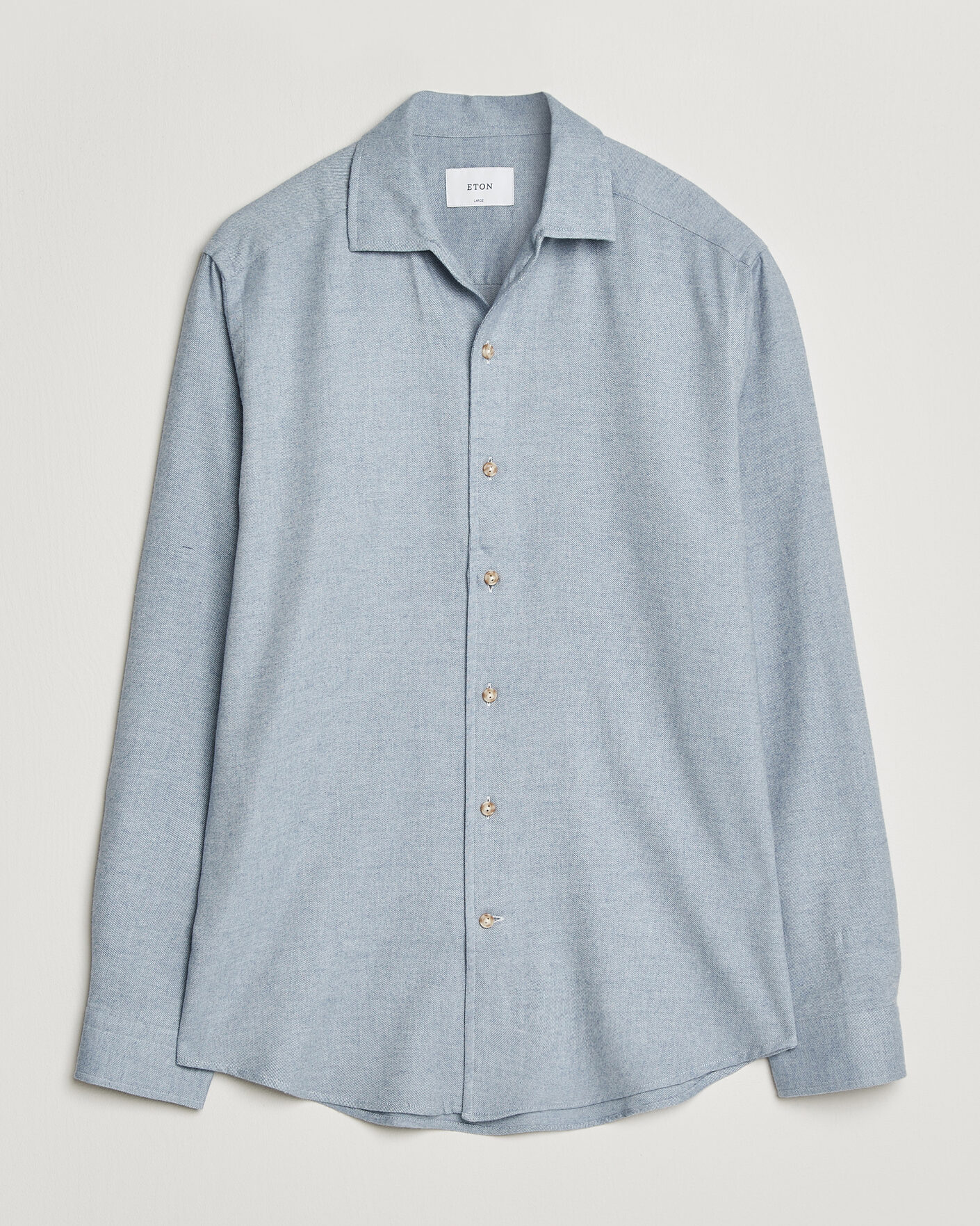 Hombres | Camisas | Eton | Casual Fit One Piece Collar Flannel Shirt Light Blue