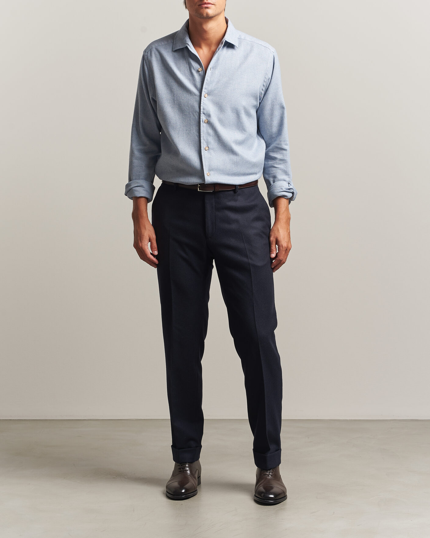 Hombres | Camisas | Eton | Casual Fit One Piece Collar Flannel Shirt Light Blue
