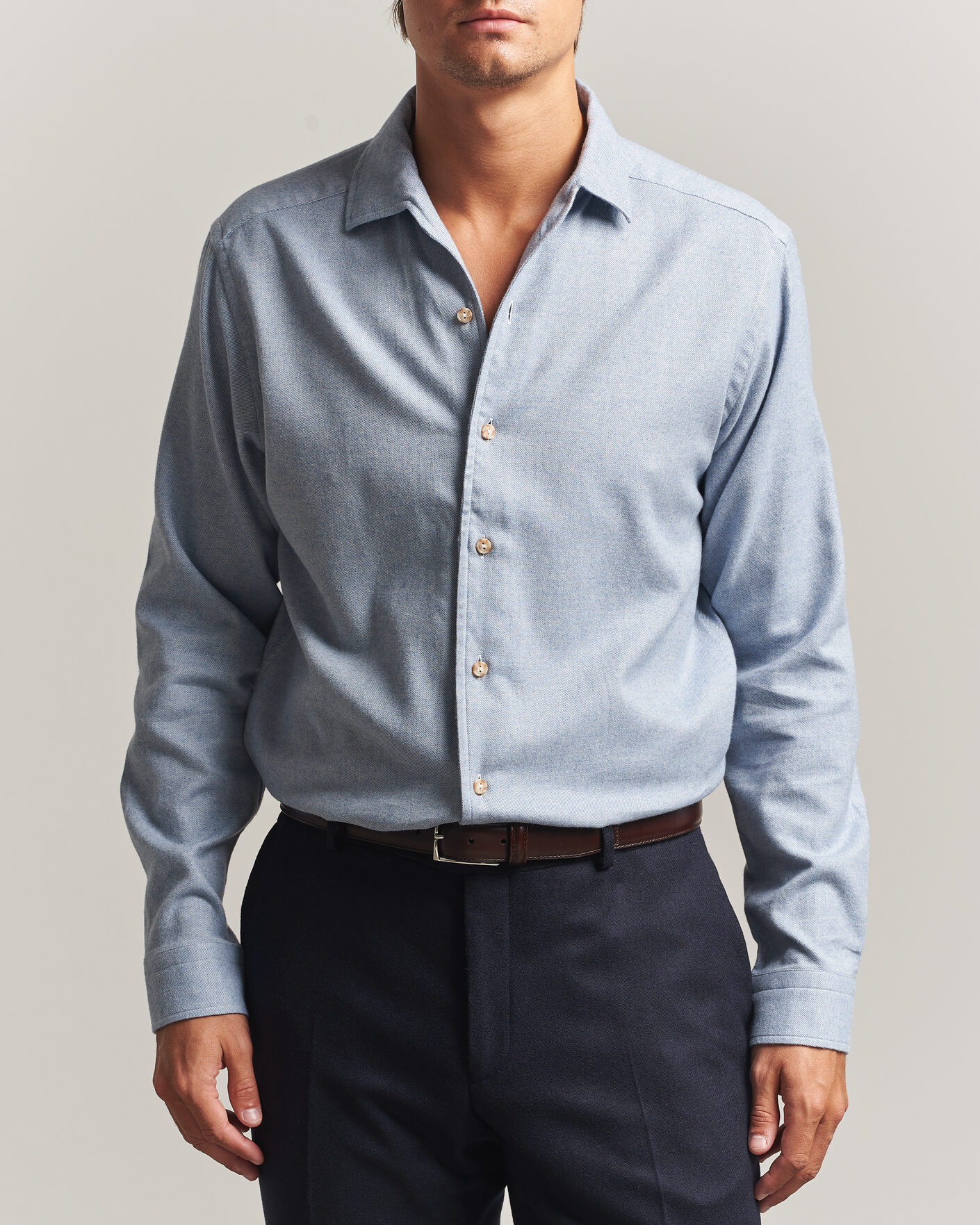 Hombres | Camisas | Eton | Casual Fit One Piece Collar Flannel Shirt Light Blue