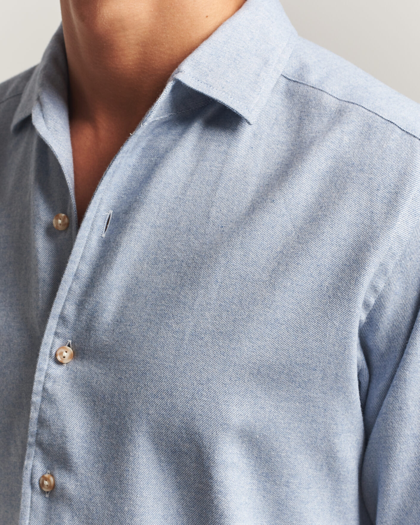 Hombres | Camisas | Eton | Casual Fit One Piece Collar Flannel Shirt Light Blue